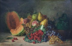 French Naturalist VALLANCIENNE Salon Painting Still life Fruits Raspberries 19th