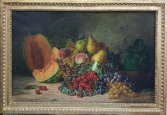 French Naturalist VALLANCIENNE Salon Painting Still life Fruits Raspberries 19th