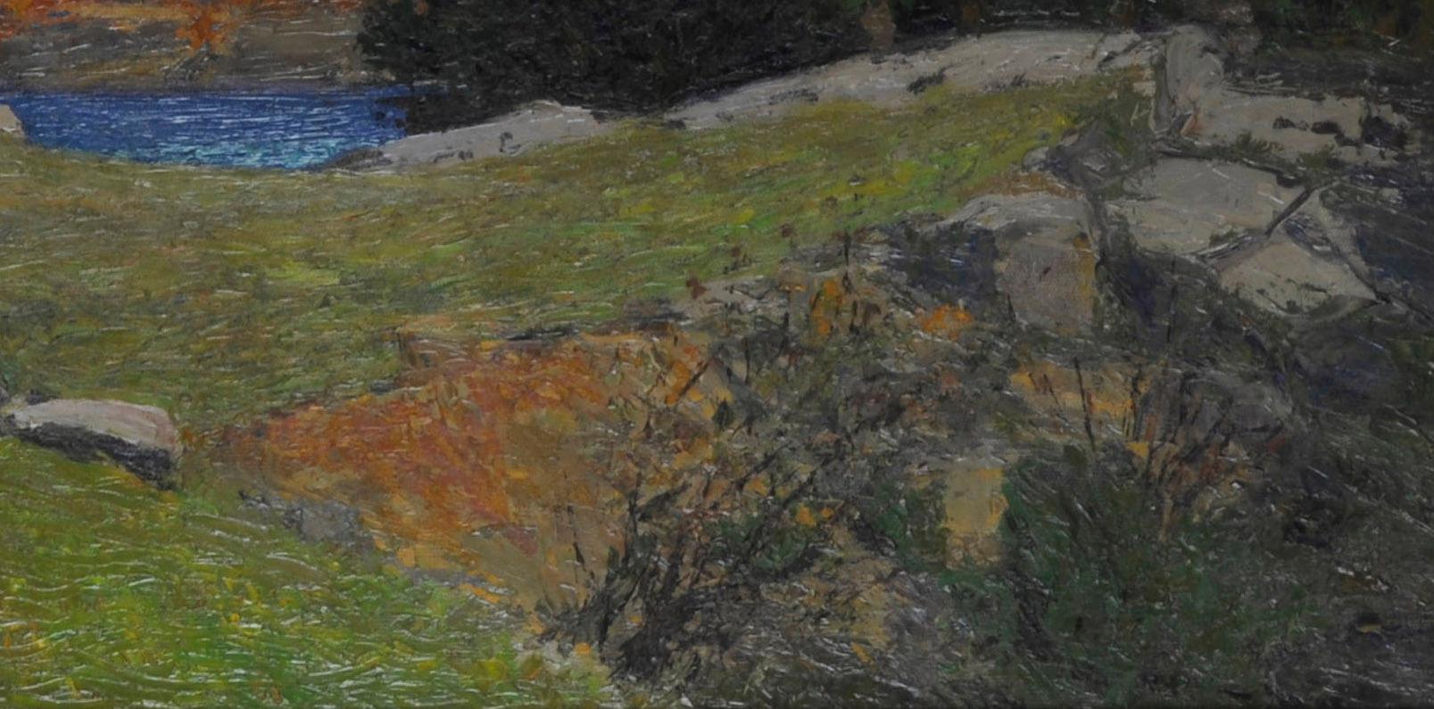 Un po' di New England
Olio su tela, 1908
Firmato in basso a sinistra: L. O. Griffith
Condizioni: Eccellente
Dimensioni della tela: 26 x 38 pollici
Dimensioni della cornice: 33 3/8 x 45 1/4 pollici     Nota: cornice originale scelta dall'artista per