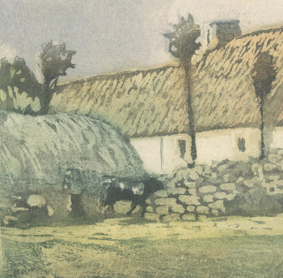 Brittany Landscape with Figure - Beige Landscape Print by Louis Oscar Griffith