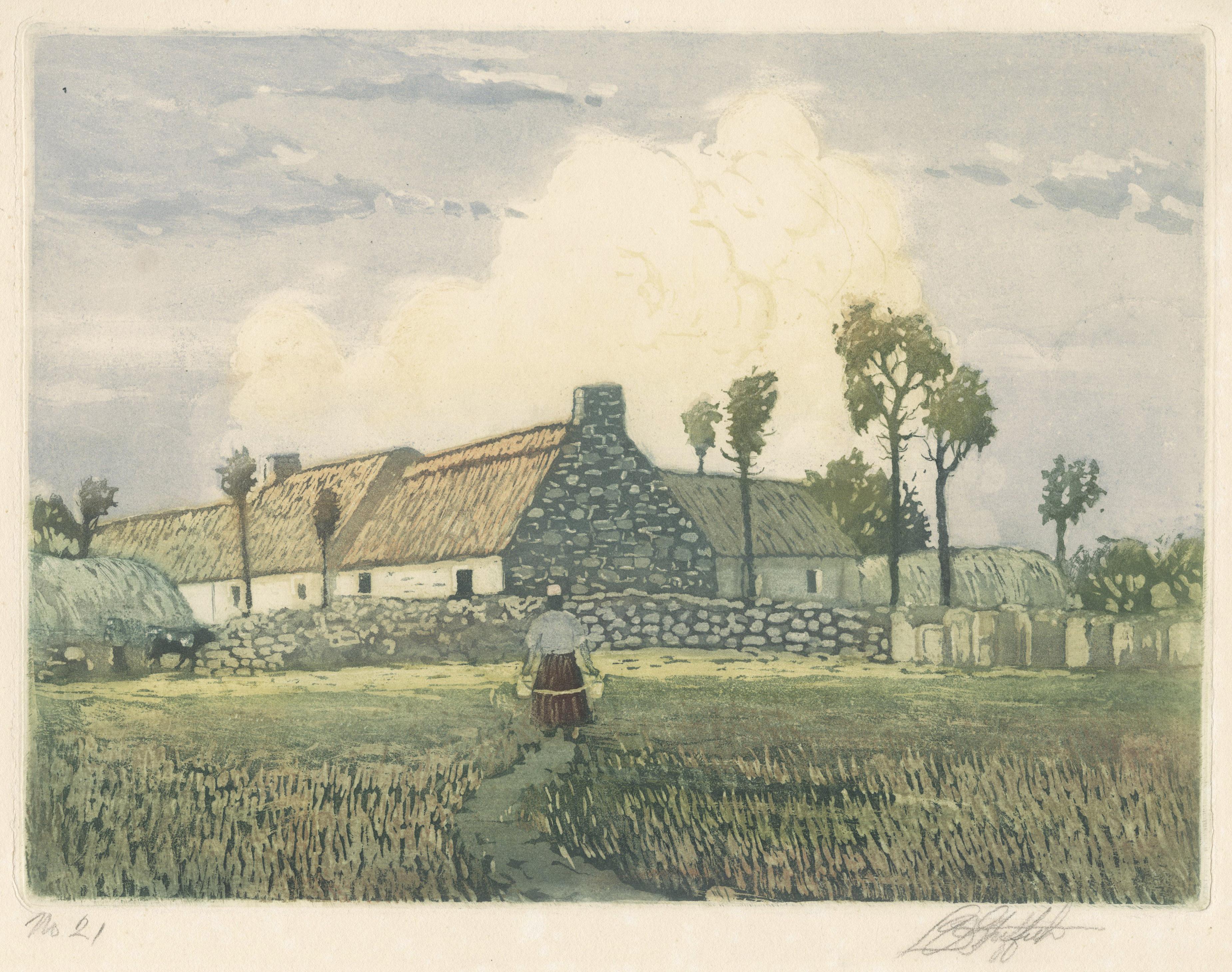 Louis Oscar Griffith Landscape Print – Landschaft aus der Bretagne mit Figur