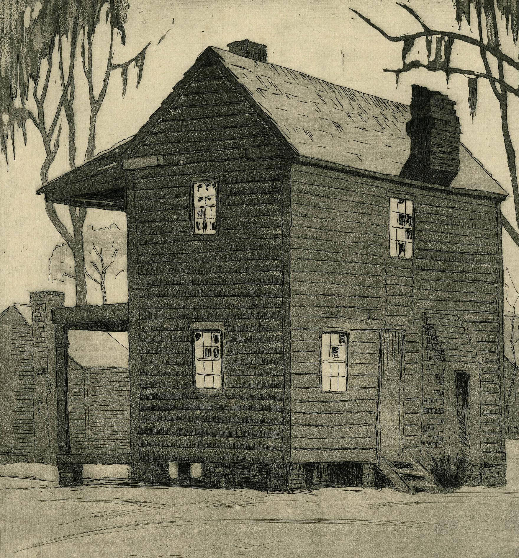 Desolation, S.C. oder Deserted Cabins, Beauford, S.C. – Print von Louis Oscar Griffith