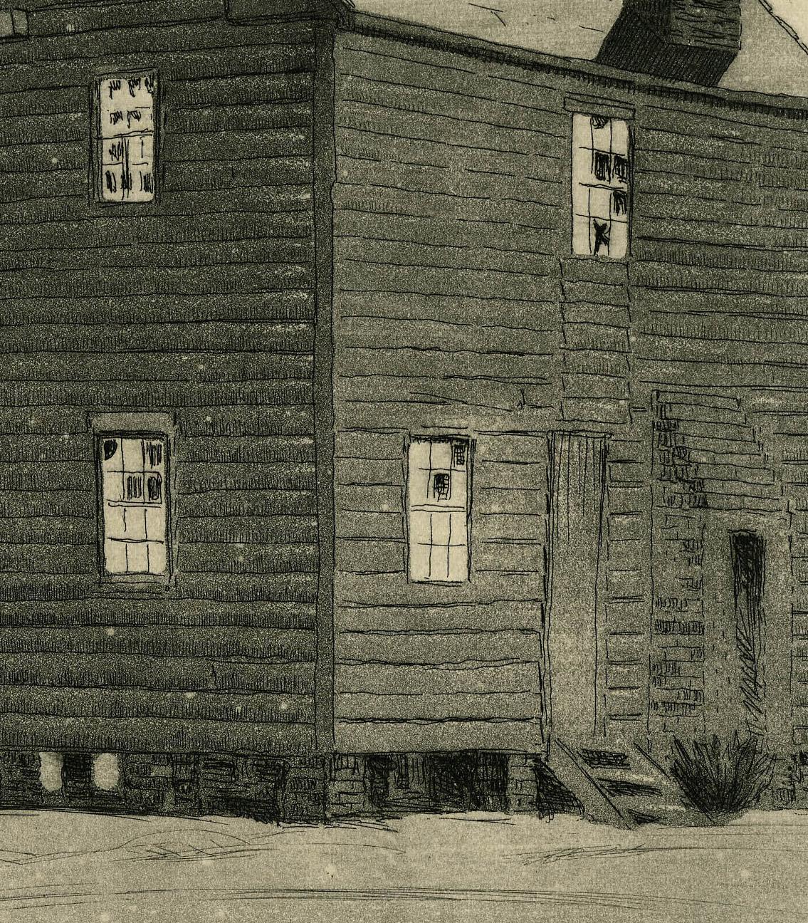 Desolation, A.C.C. ou Deserted Cabins, Beauford, A.I.C. - Marron Landscape Print par Louis Oscar Griffith