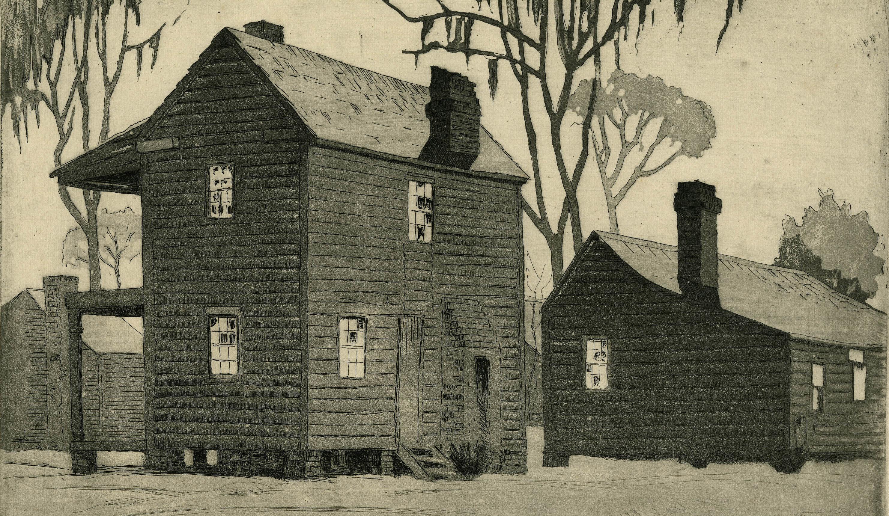 Desolation, S.C. oder Deserted Cabins, Beauford, S.C.
Radierung & Aquatinta, um 1930
Signiert vom Künstler mit Bleistift unten rechts (siehe Foto)
Vermerk 