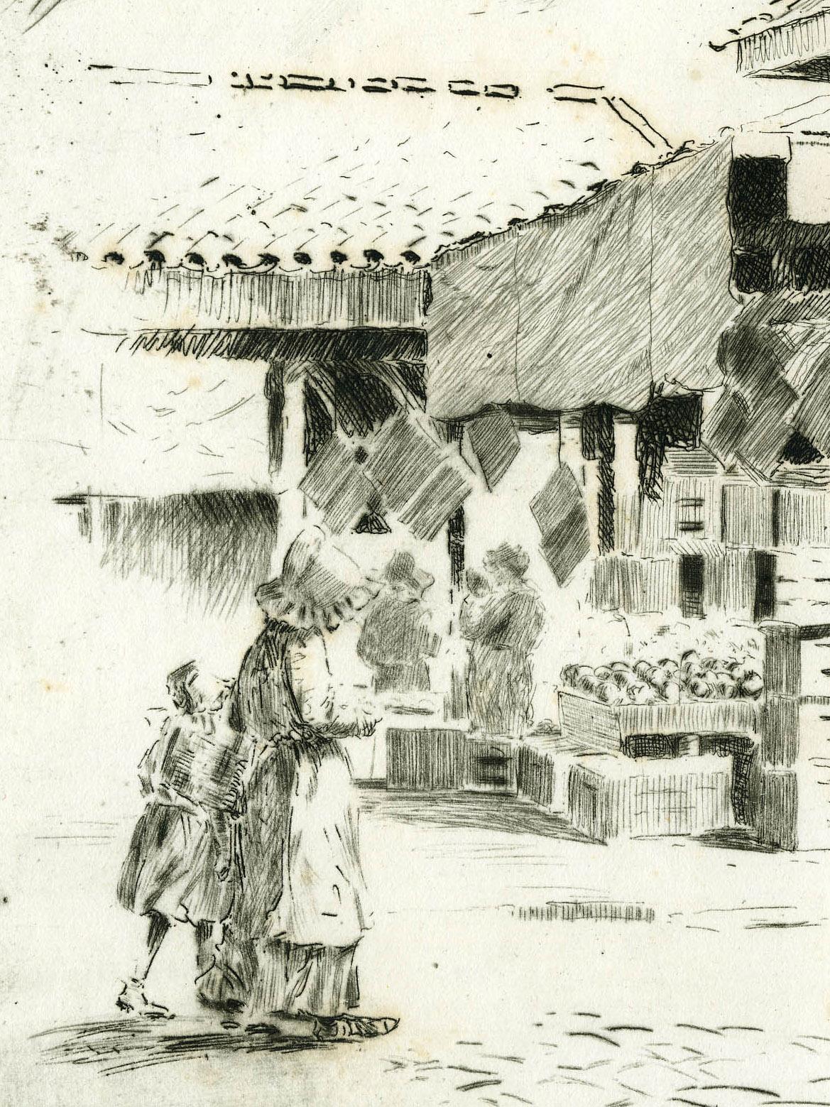 Noon Time Lull
Etching, c. 1930
Signed by the artist in pencil lower right (see photo)
Note: An image done in South Carolina.
An impression of this image is in the permanent collection of the Greenville County Museum of Art, Greenville, South