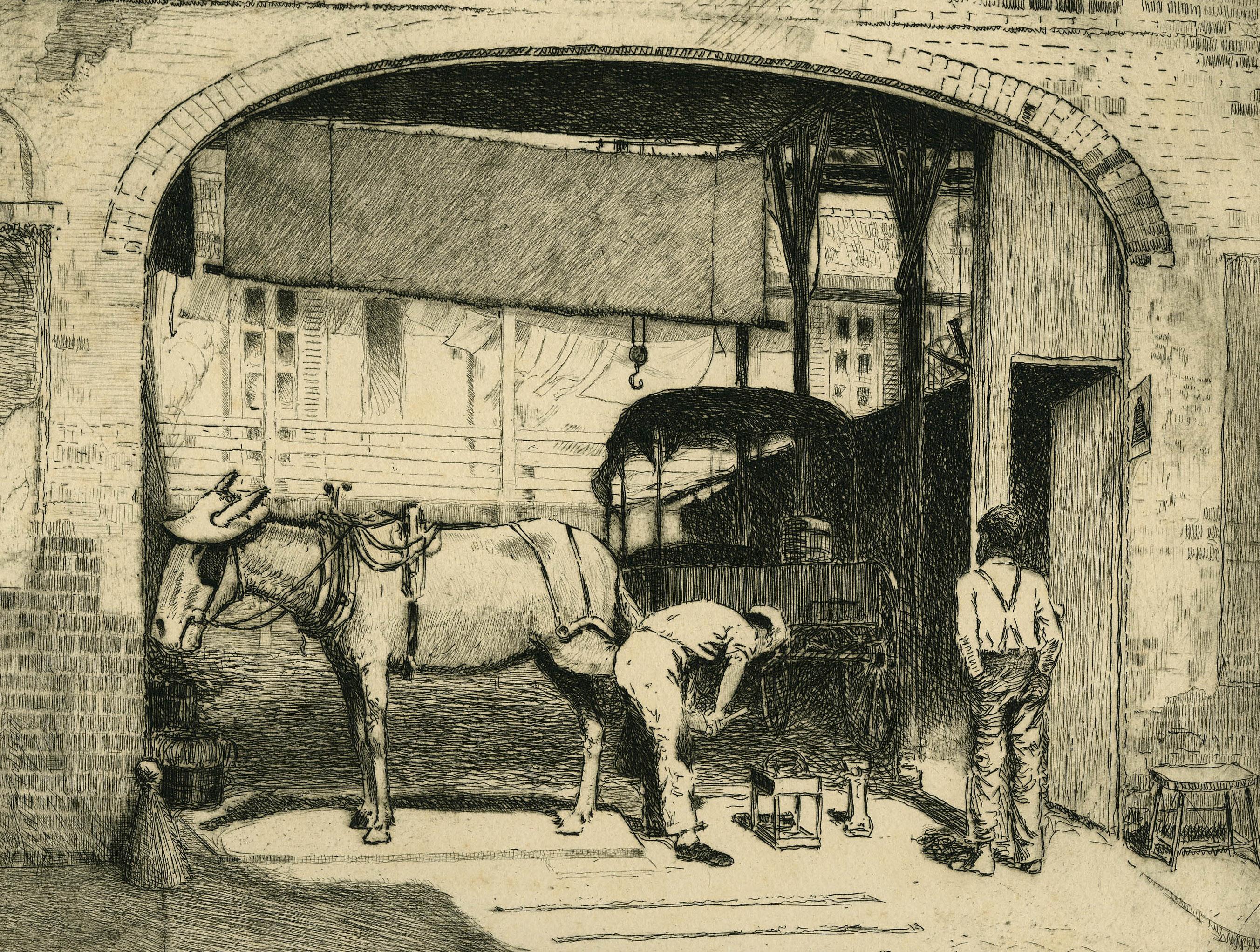 Untitled (Black smith in Charleston, South Carolina) - Beige Figurative Print by Louis Oscar Griffith