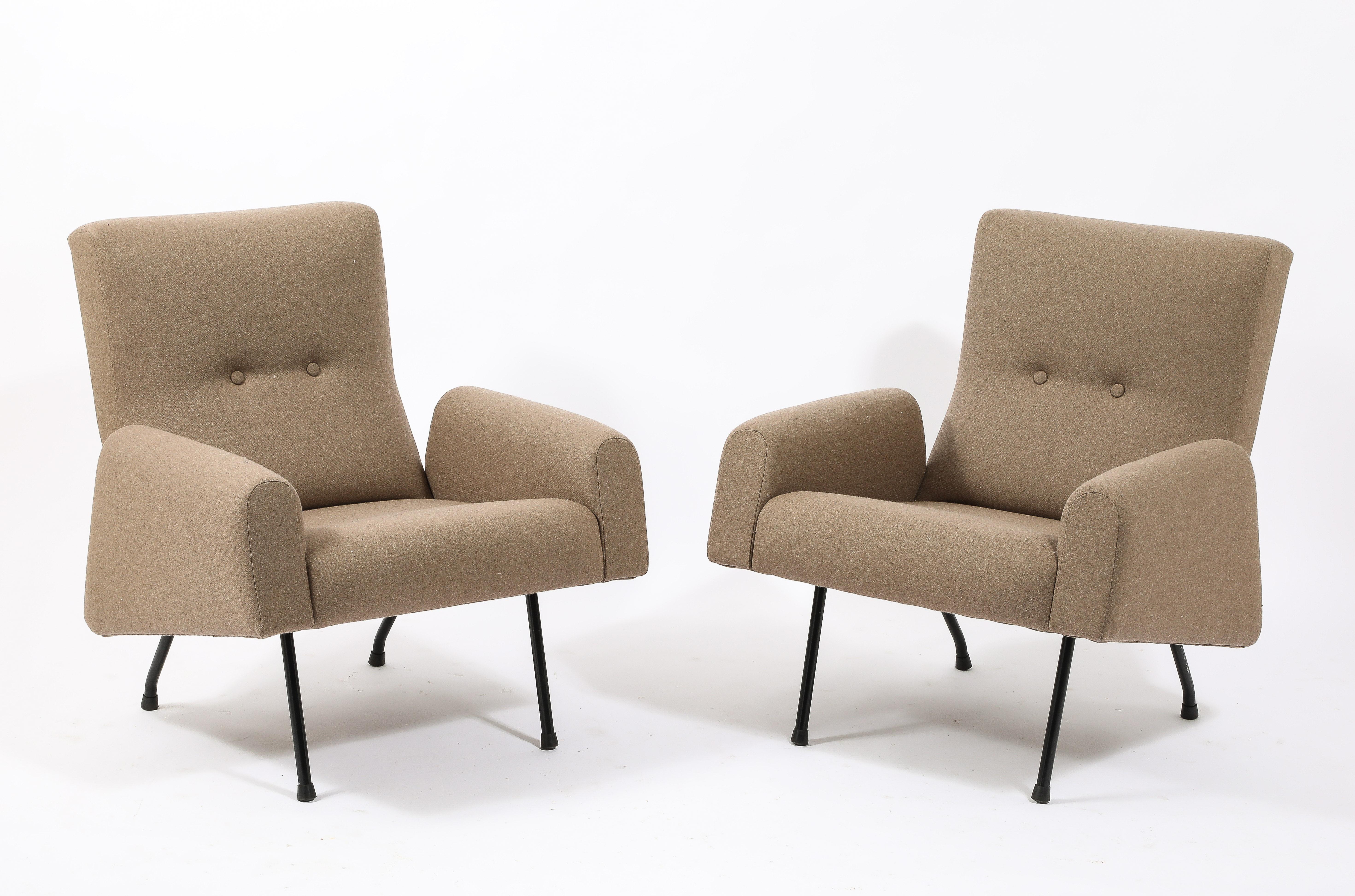 Louis Paolozzi “Concorde” Tan Armchairs, France 1950's For Sale 3