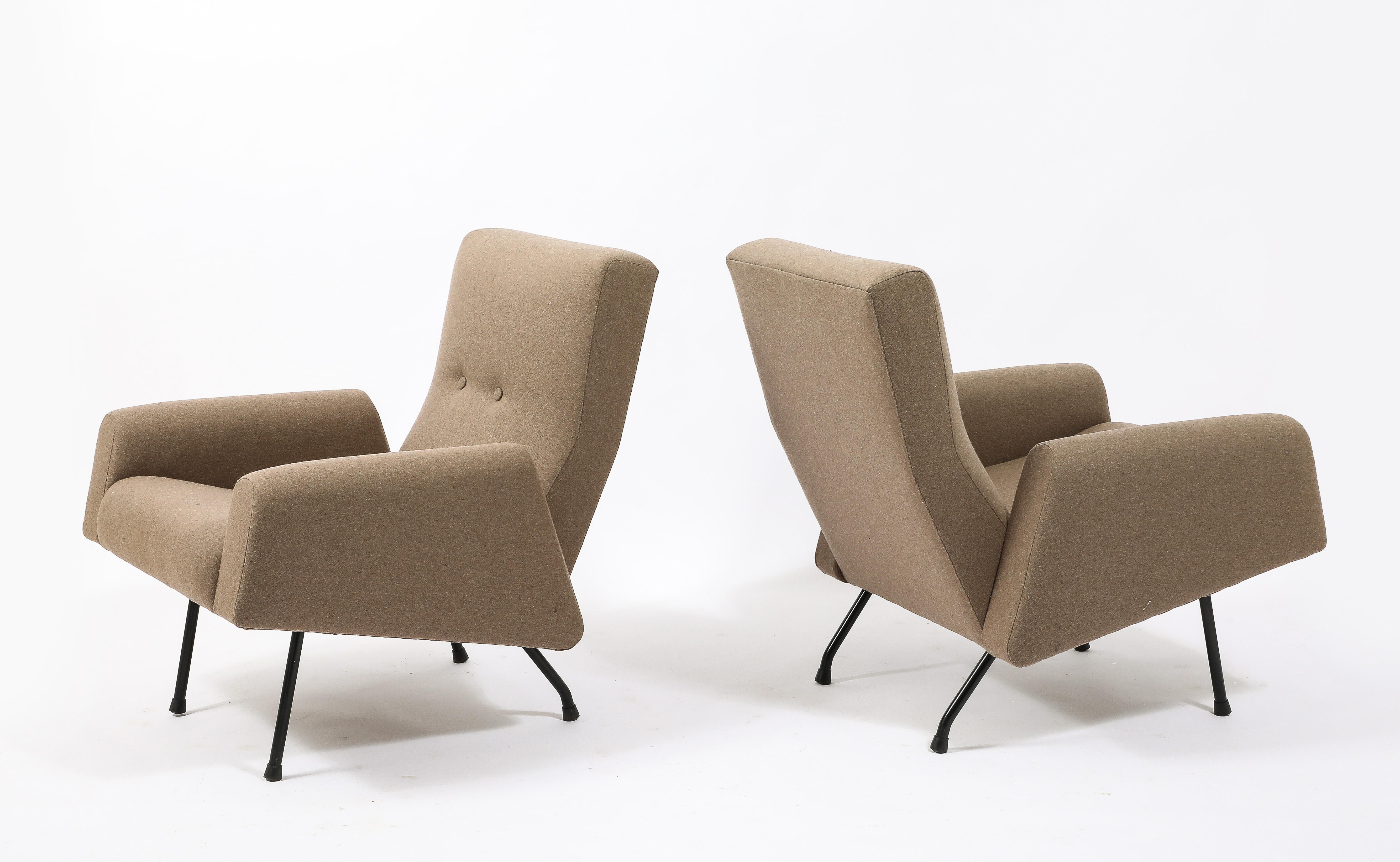 Metal Louis Paolozzi “Concorde” Tan Armchairs, France 1950's For Sale