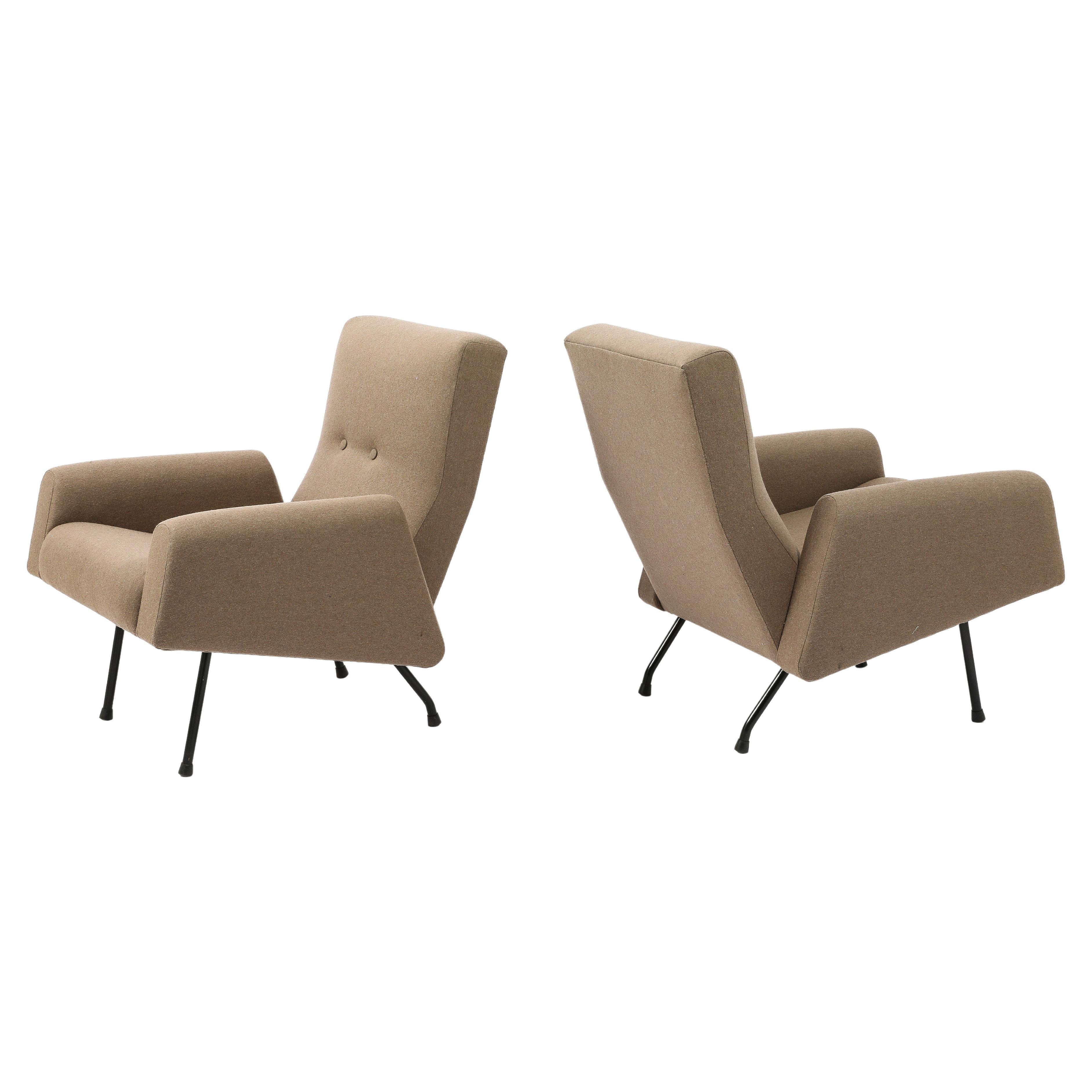Louis Paolozzi “Concorde” Tan Armchairs, France 1950's