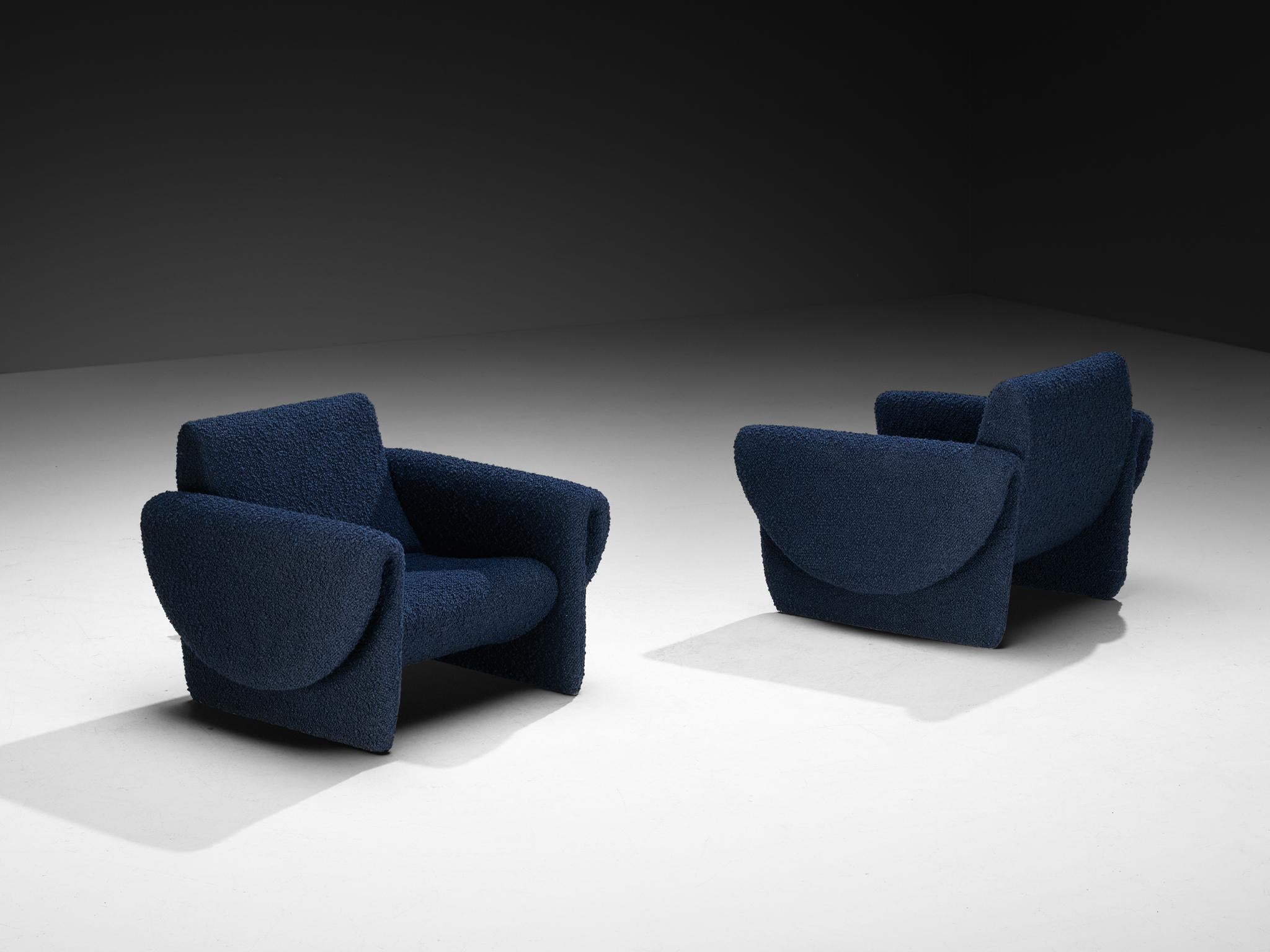 Paar Loungesessel „Rondo“ von Louis Paolozzi für Zol aus dunkelblauem Bouclé im Angebot 3