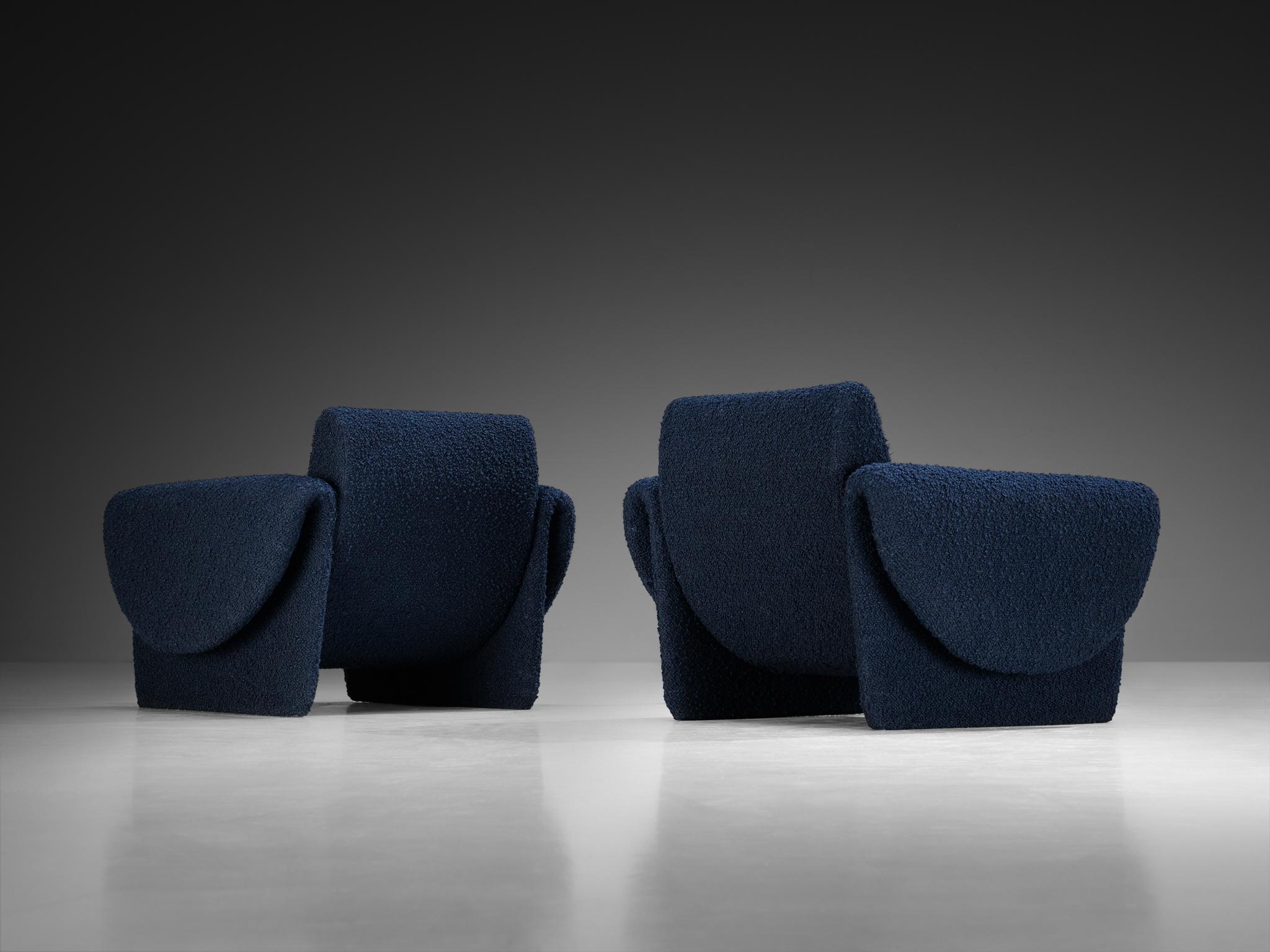 Paar Loungesessel „Rondo“ von Louis Paolozzi für Zol aus dunkelblauem Bouclé im Angebot 4