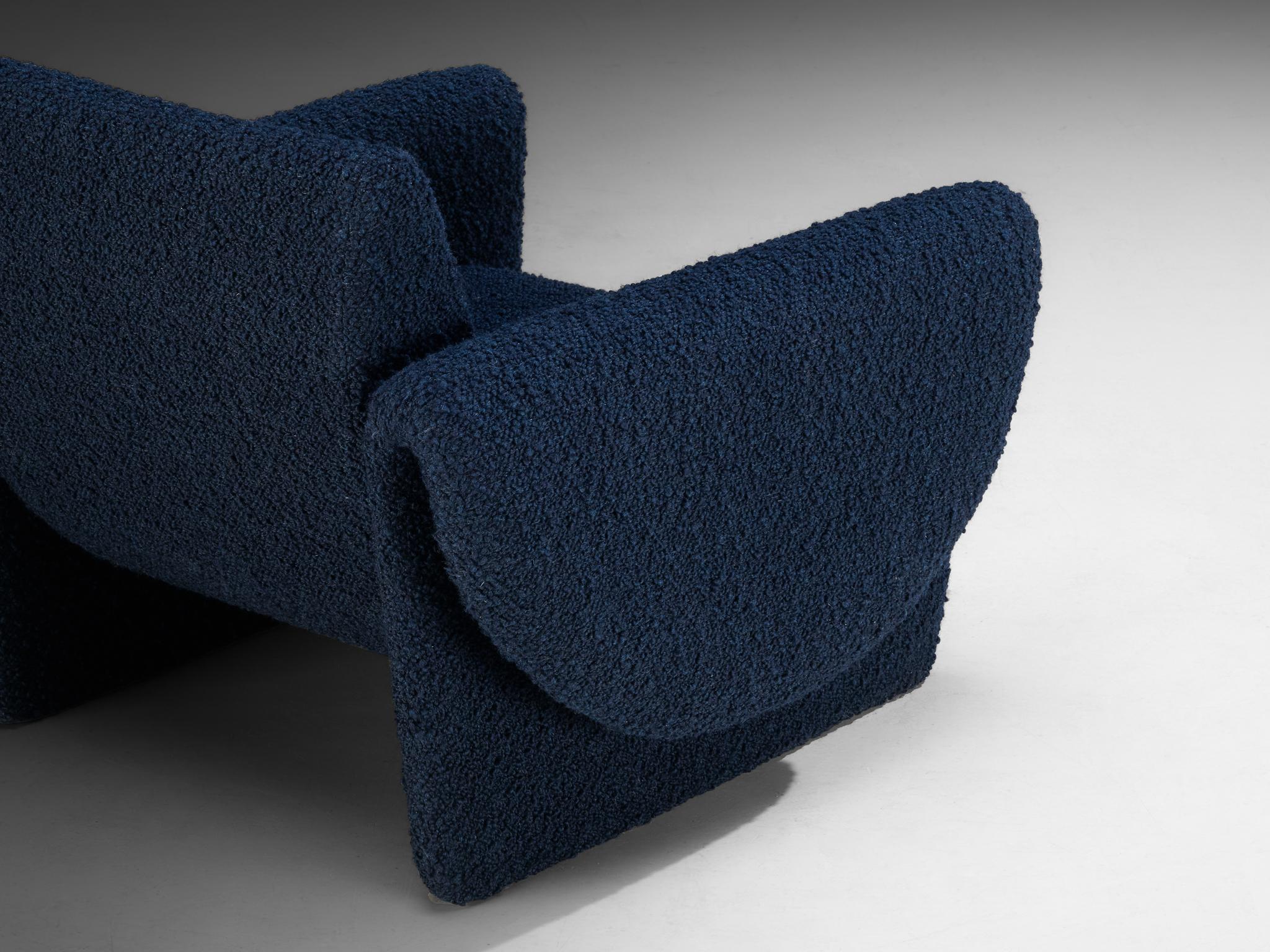 Paar Loungesessel „Rondo“ von Louis Paolozzi für Zol aus dunkelblauem Bouclé (Moderne der Mitte des Jahrhunderts) im Angebot