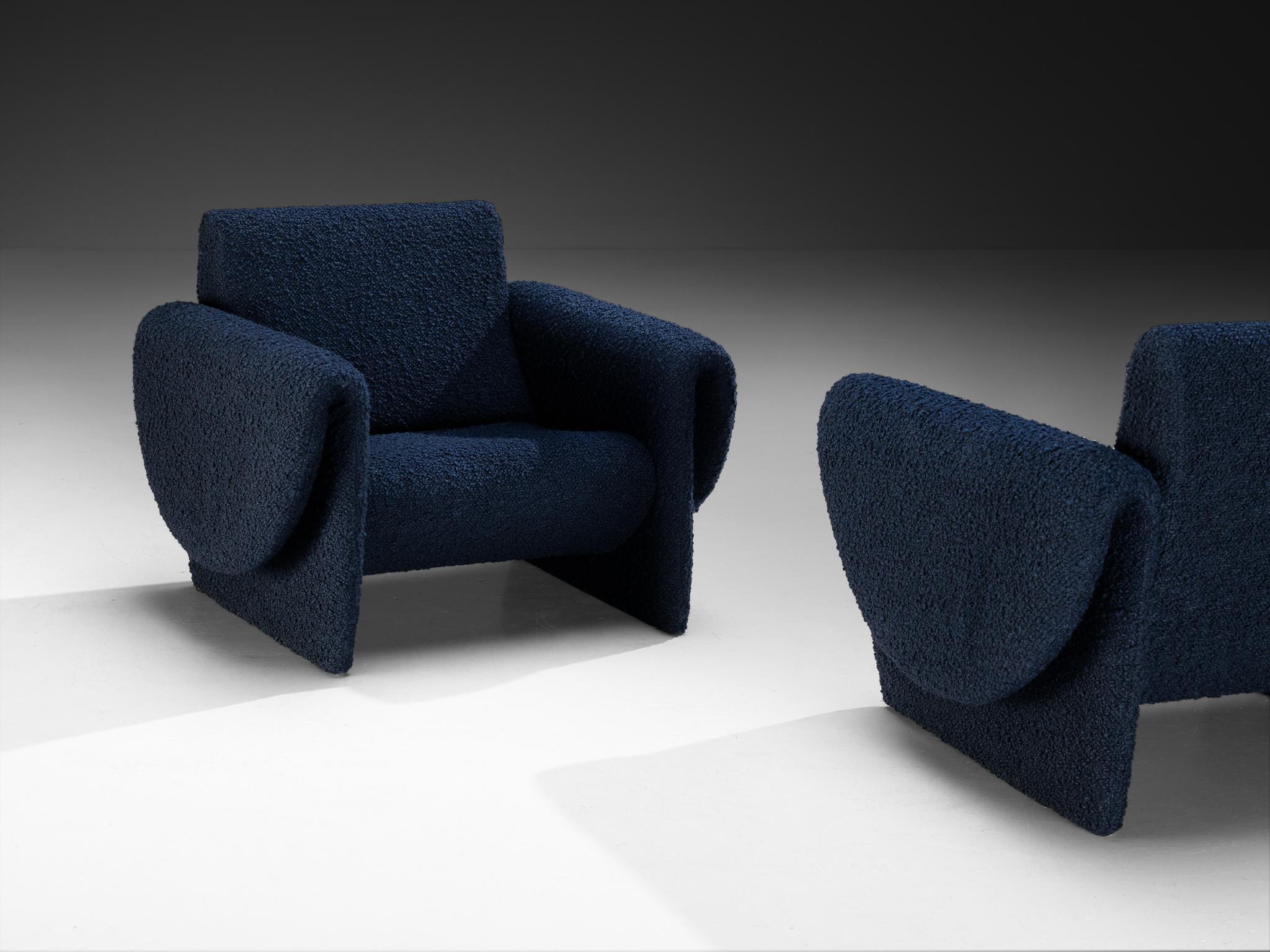 Paar Loungesessel „Rondo“ von Louis Paolozzi für Zol aus dunkelblauem Bouclé (Wolle) im Angebot