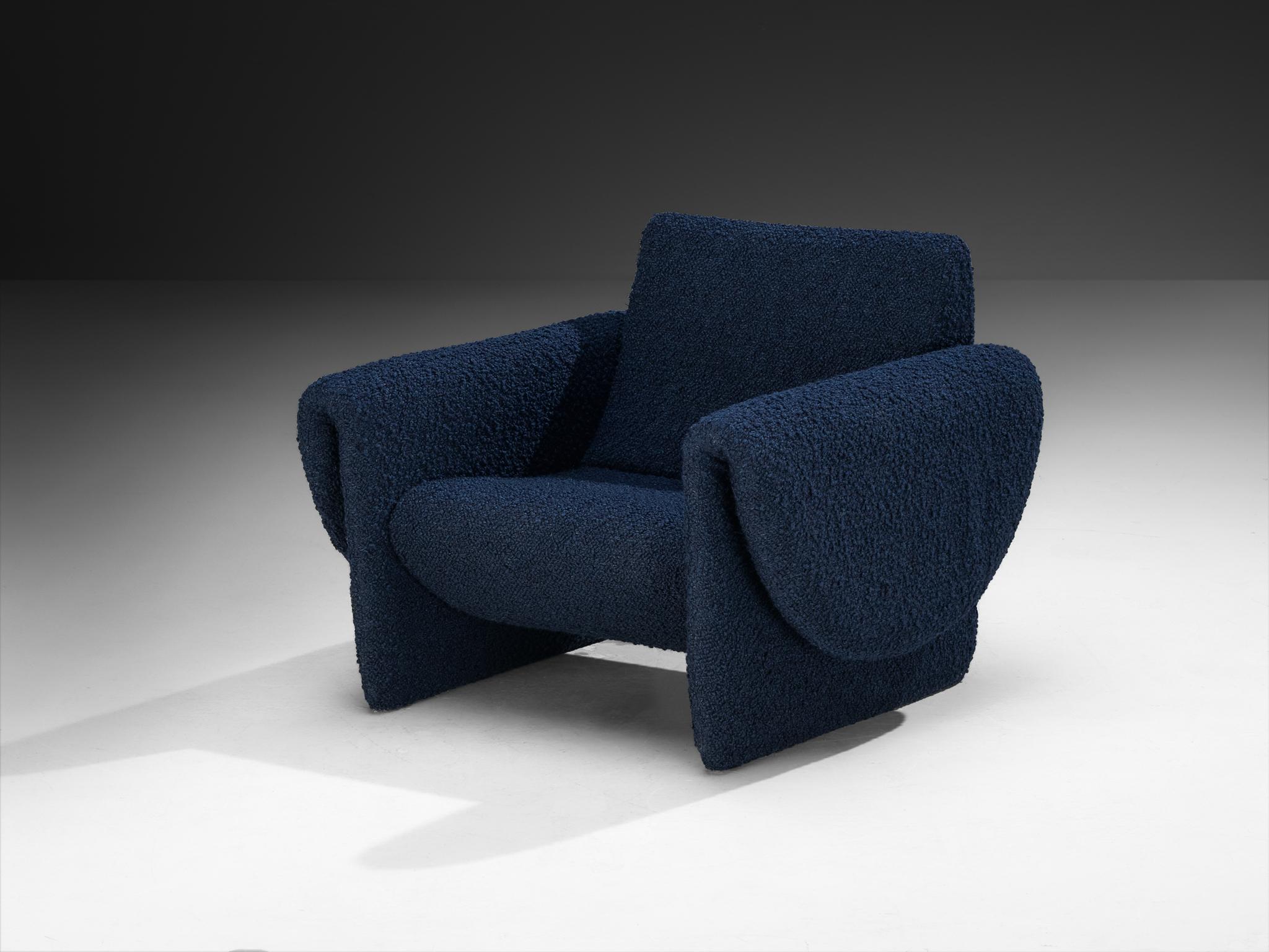 Paar Loungesessel „Rondo“ von Louis Paolozzi für Zol aus dunkelblauem Bouclé im Angebot 1