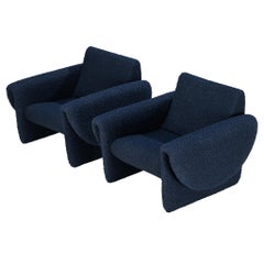 Louis Paolozzi for Zol Pair of 'Rondo' Lounge Chairs in Dark Blue Boucle