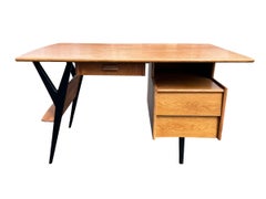 Louis Paolozzi modernist oak desk, France, 1950s, Guermonprez edition