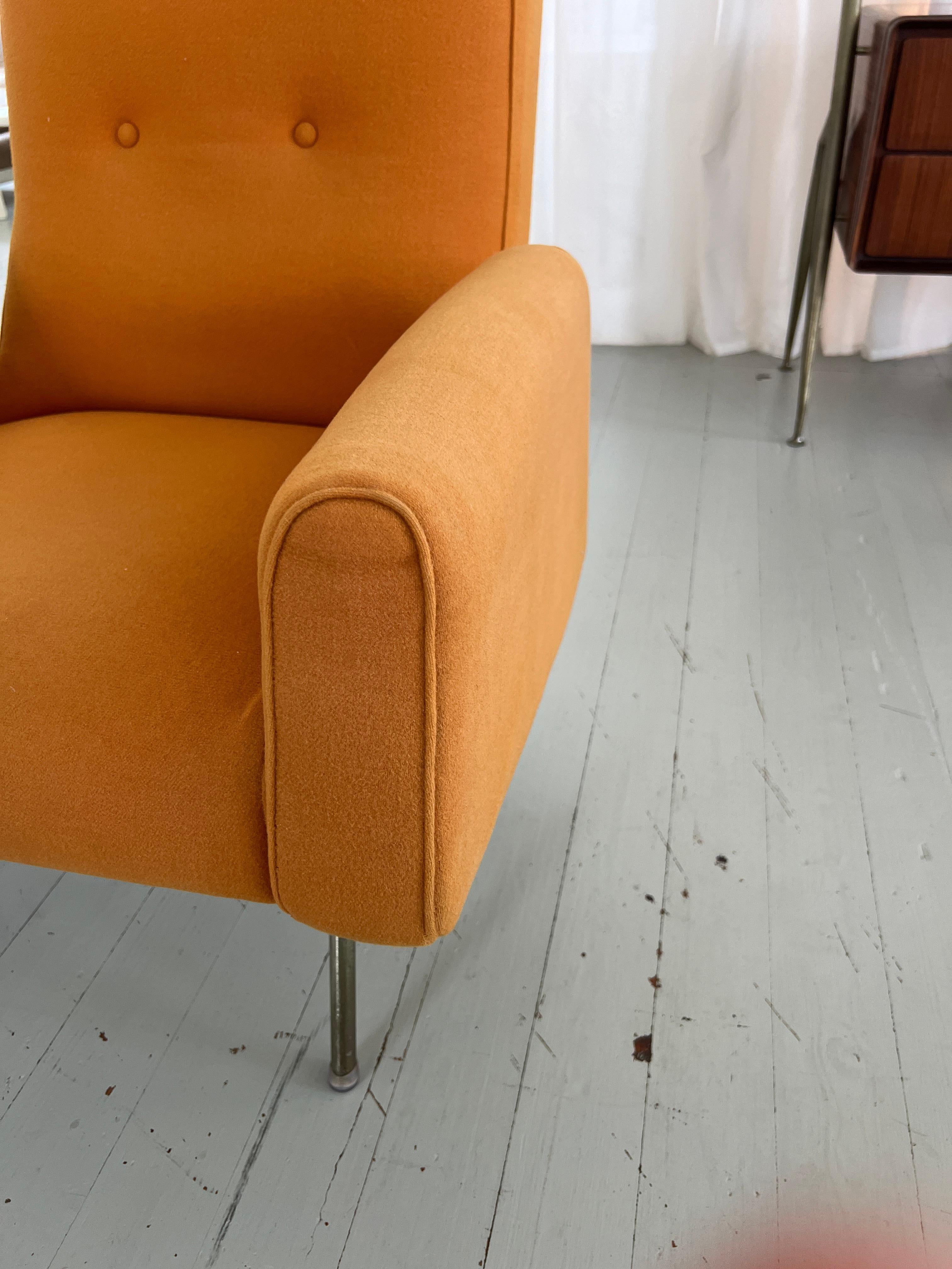Louis Paolozzi Orange Wool Armchair on Tubular Base, Manufactured by Zol, 1950s For Sale 3
