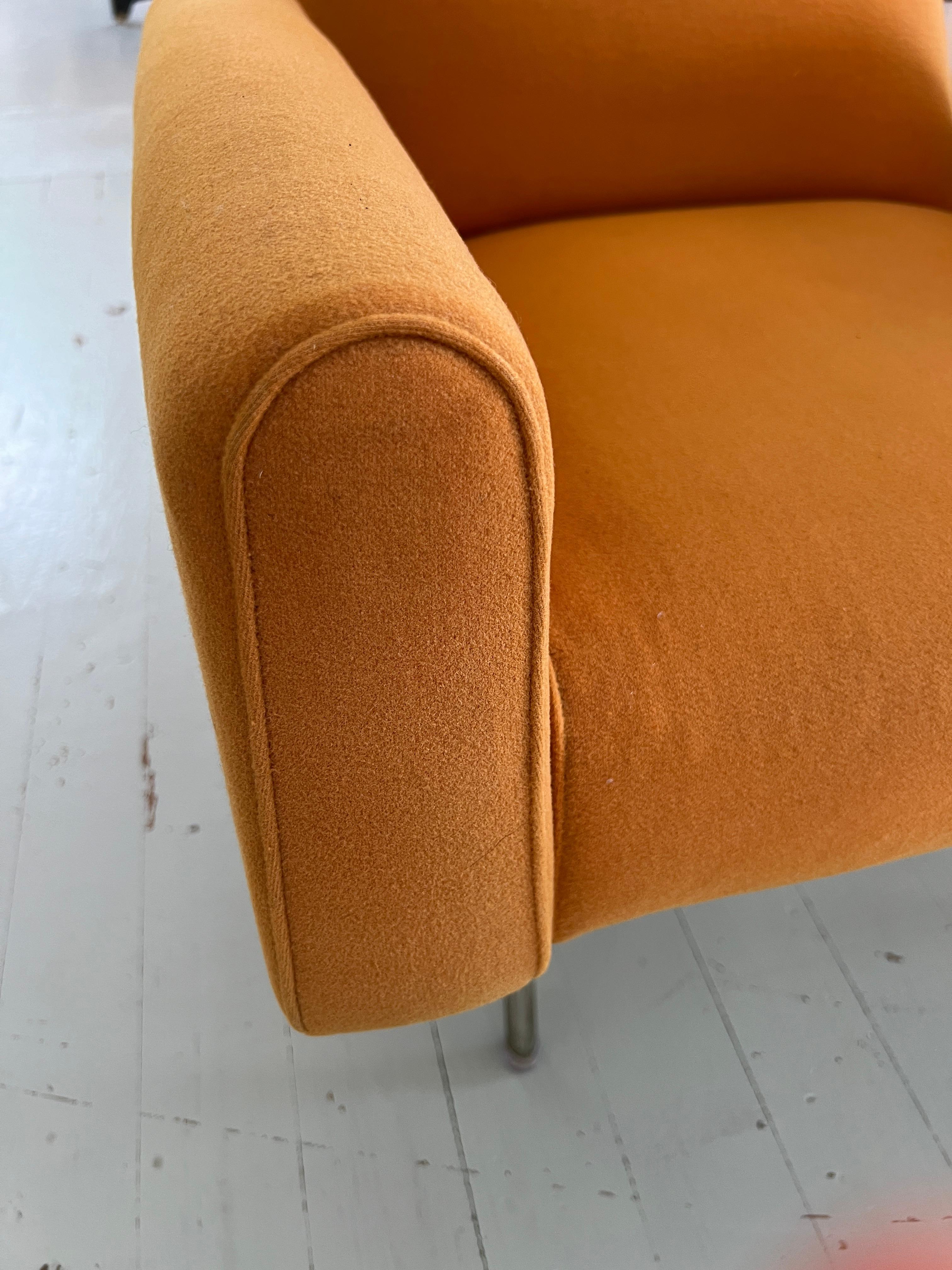 Louis Paolozzi Orange Wool Armchair on Tubular Base, Manufactured by Zol, 1950s For Sale 1