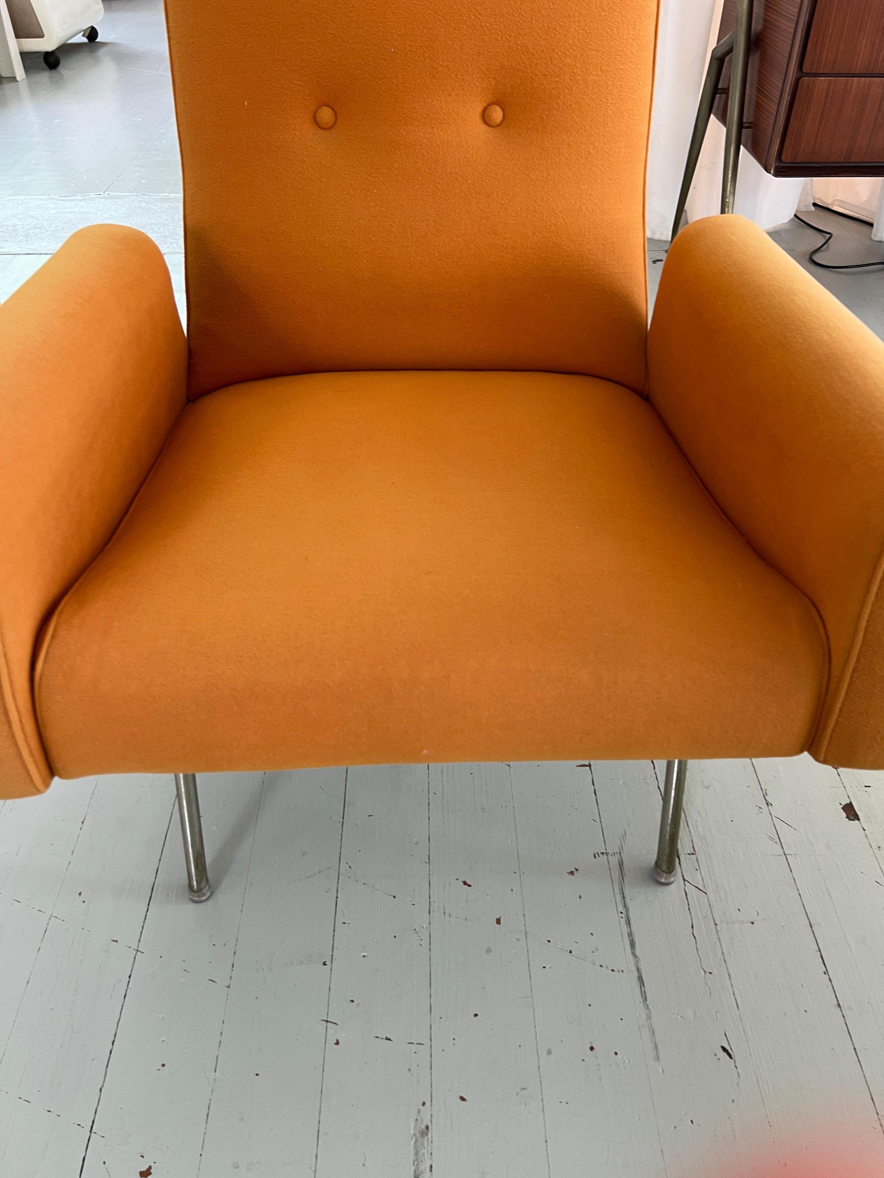 Louis Paolozzi Orange Wool Armchair on Tubular Base, Manufactured by Zol, 1950s For Sale 2