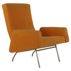 Louis Paolozzi Orange Wool Armchair on Tubular Base, Manufactured by Zol, 1950s
