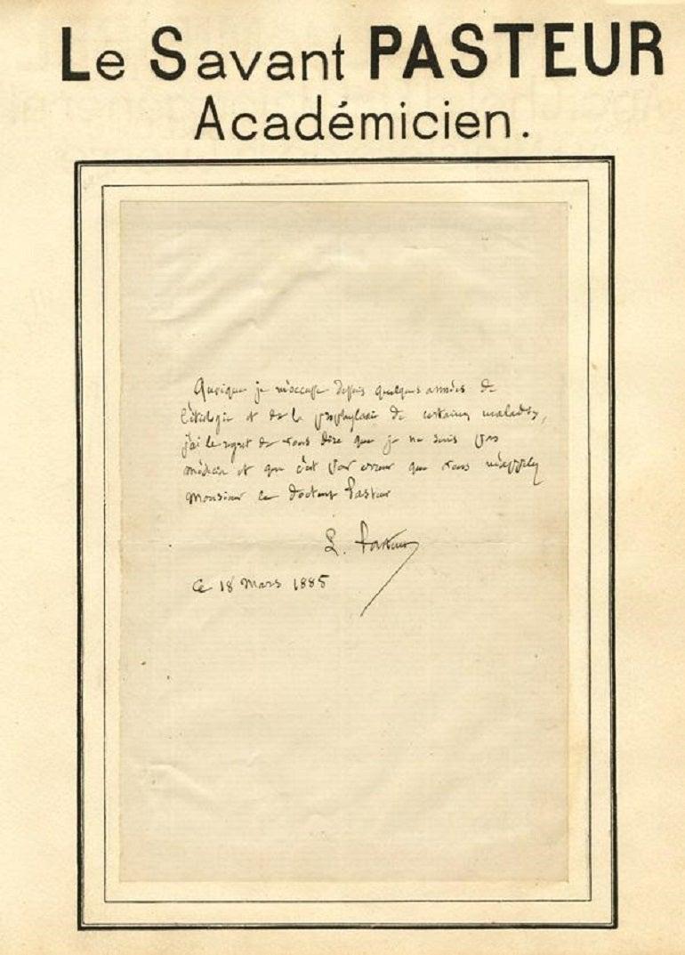 British Louis Pasteur Antique 1885 Handwritten and Signed Letter