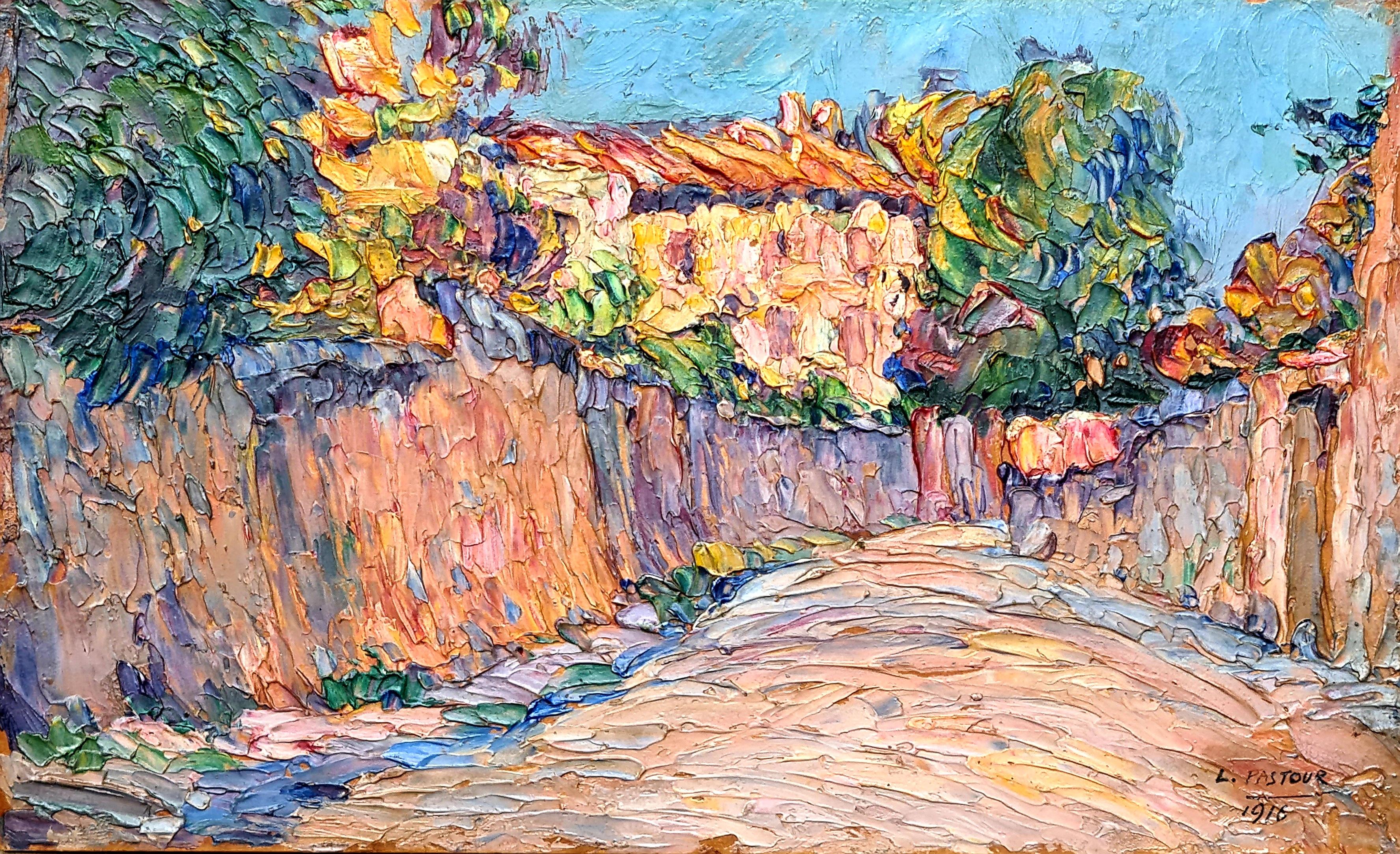 Olio su pannello post impressionista francese, Bouquet di zinnie 4