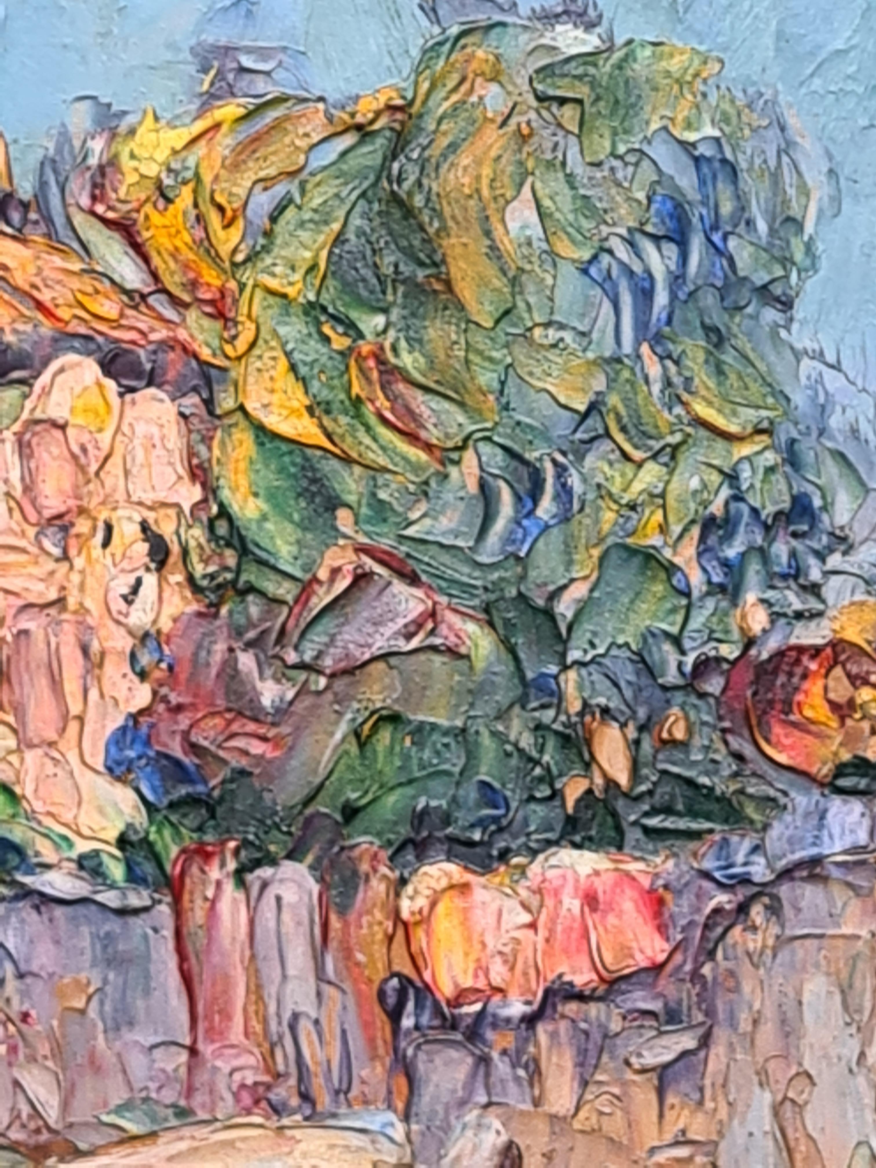 Huile sur panneau post-impressionniste française, vue de Vieux Cannes, sud de la France - Post-impressionnisme Painting par Louis Pastour