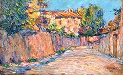 Huile sur panneau post-impressionniste française, vue de Vieux Cannes, sud de la France