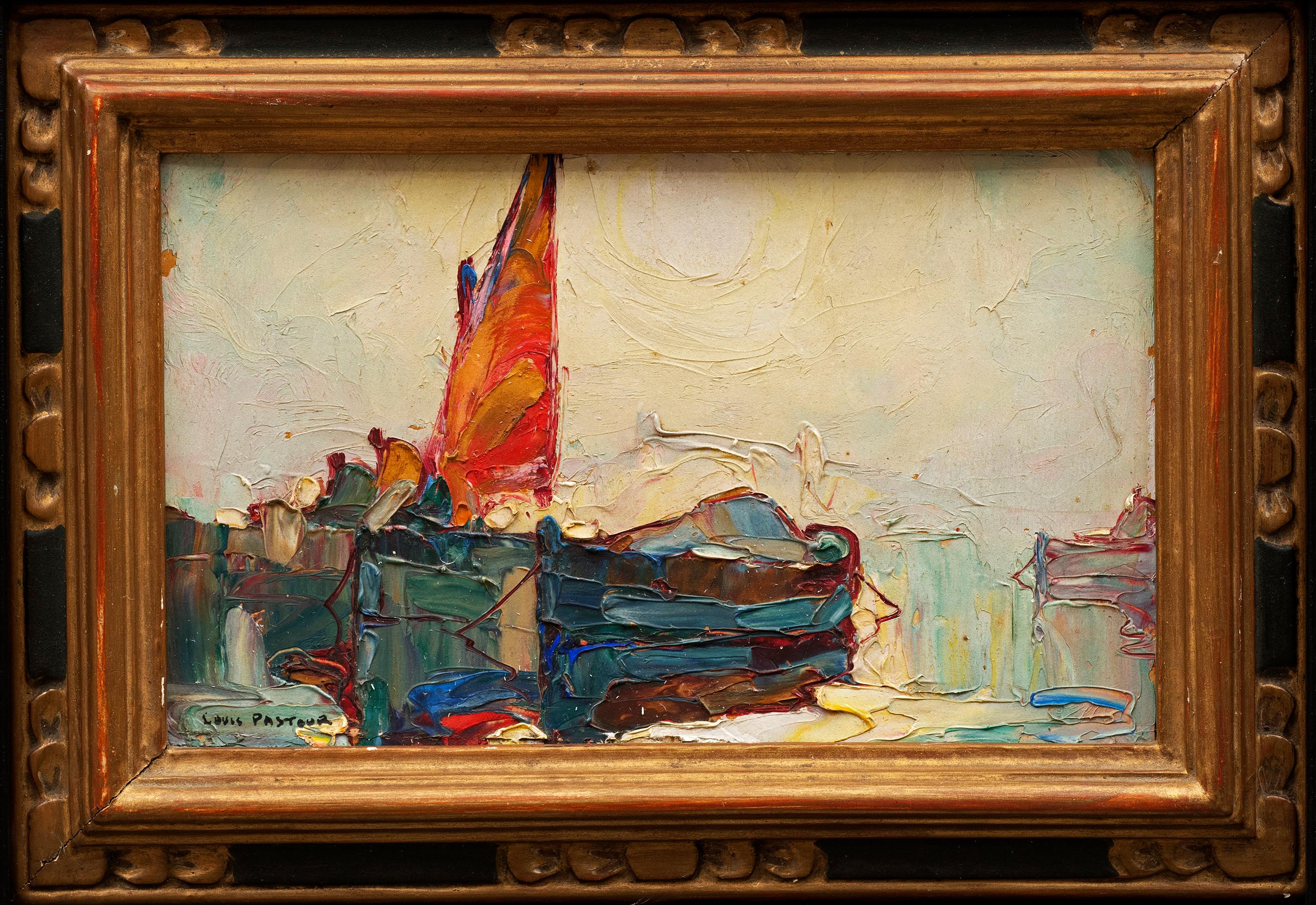 Marine Painting "Deux Bateaux" (Louis Pastour French, 1876-1948)