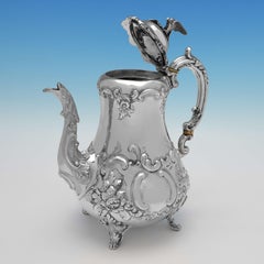 Viktorianische antike Sterlingsilber-Kaffeekanne mit 'Louis'-Muster, London 1850
