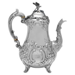 'Louis' Pattern Victorian Antique Sterling Silver Coffee Pot, London 1850