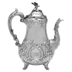 Viktorianische antike Sterlingsilber-Kaffeekanne mit 'Louis'-Muster, London 1850