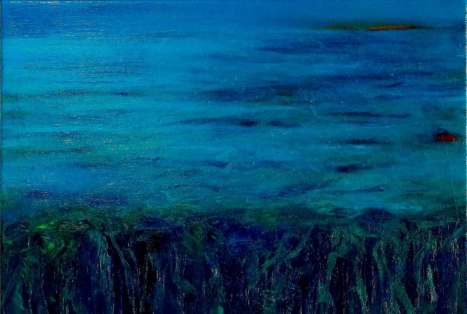 Au coucher du soleil, Louis-Paul Ordonneau - Peinture d'art contemporaine - paysage bleu marine en vente 1
