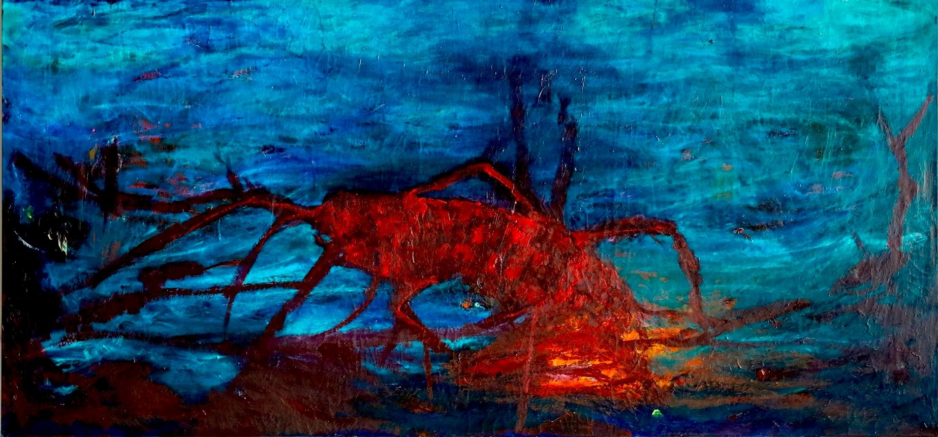 Lobster Louis-Paul Ordonneau Contemporary painting art landscape animal sea red  For Sale 1