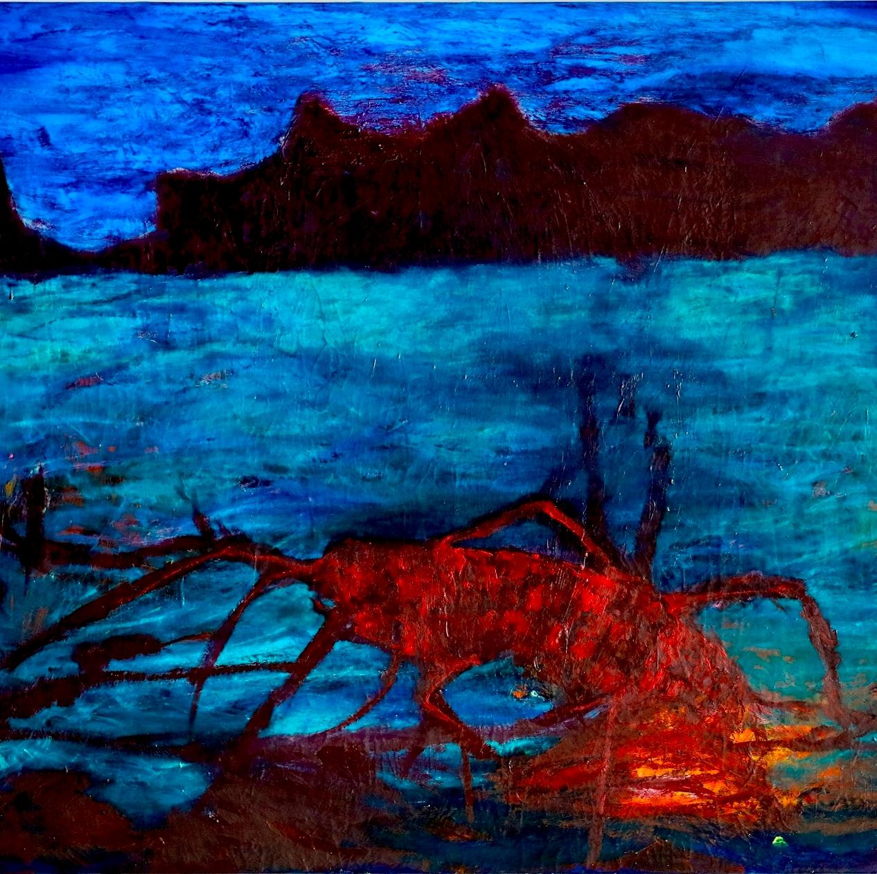Lobster Louis-Paul Ordonneau Contemporary painting art landscape animal sea red  For Sale 2