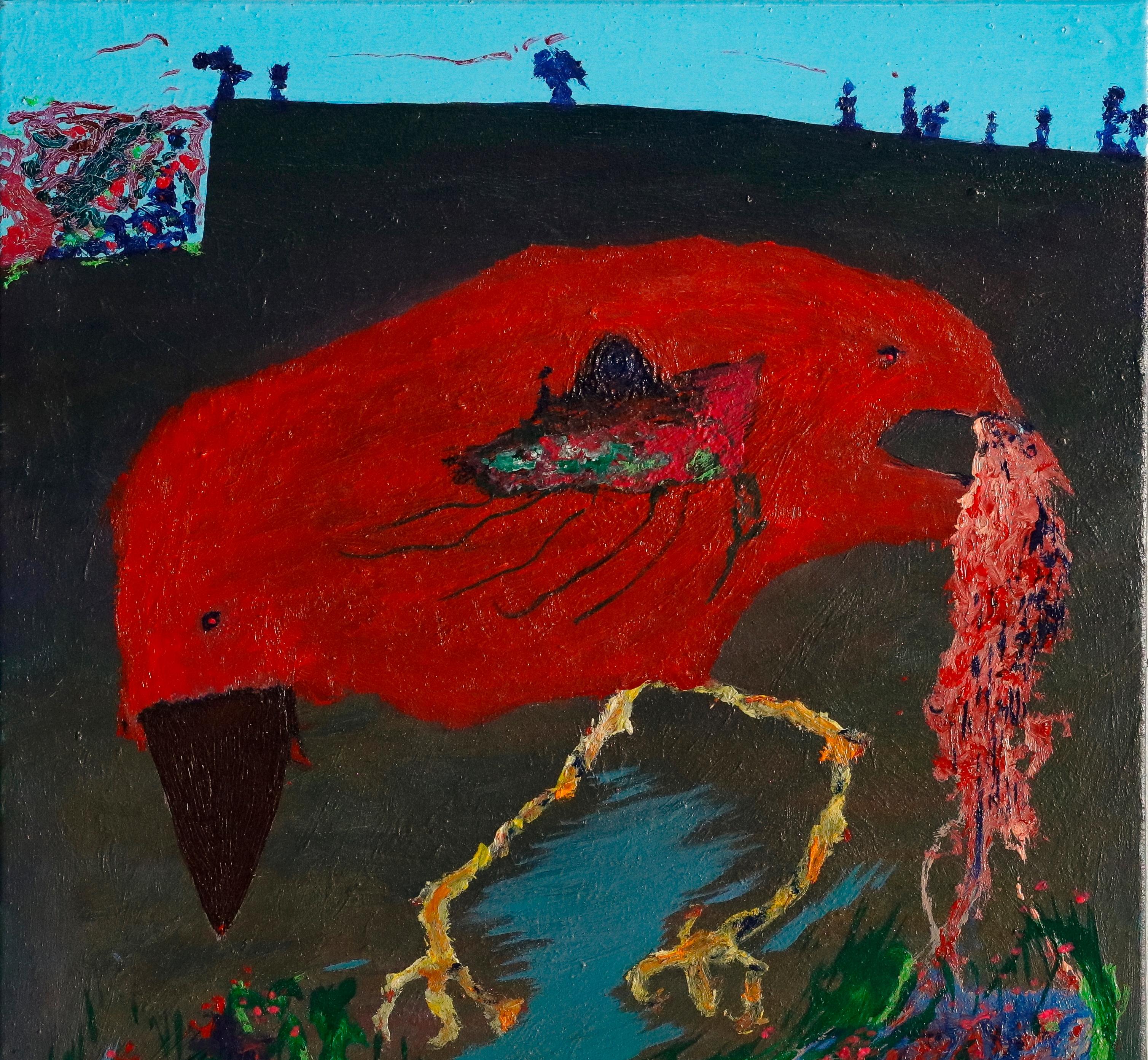 Recycle it Louis-Paul Ordonneau Contemporary painting art bird red landscape For Sale 3