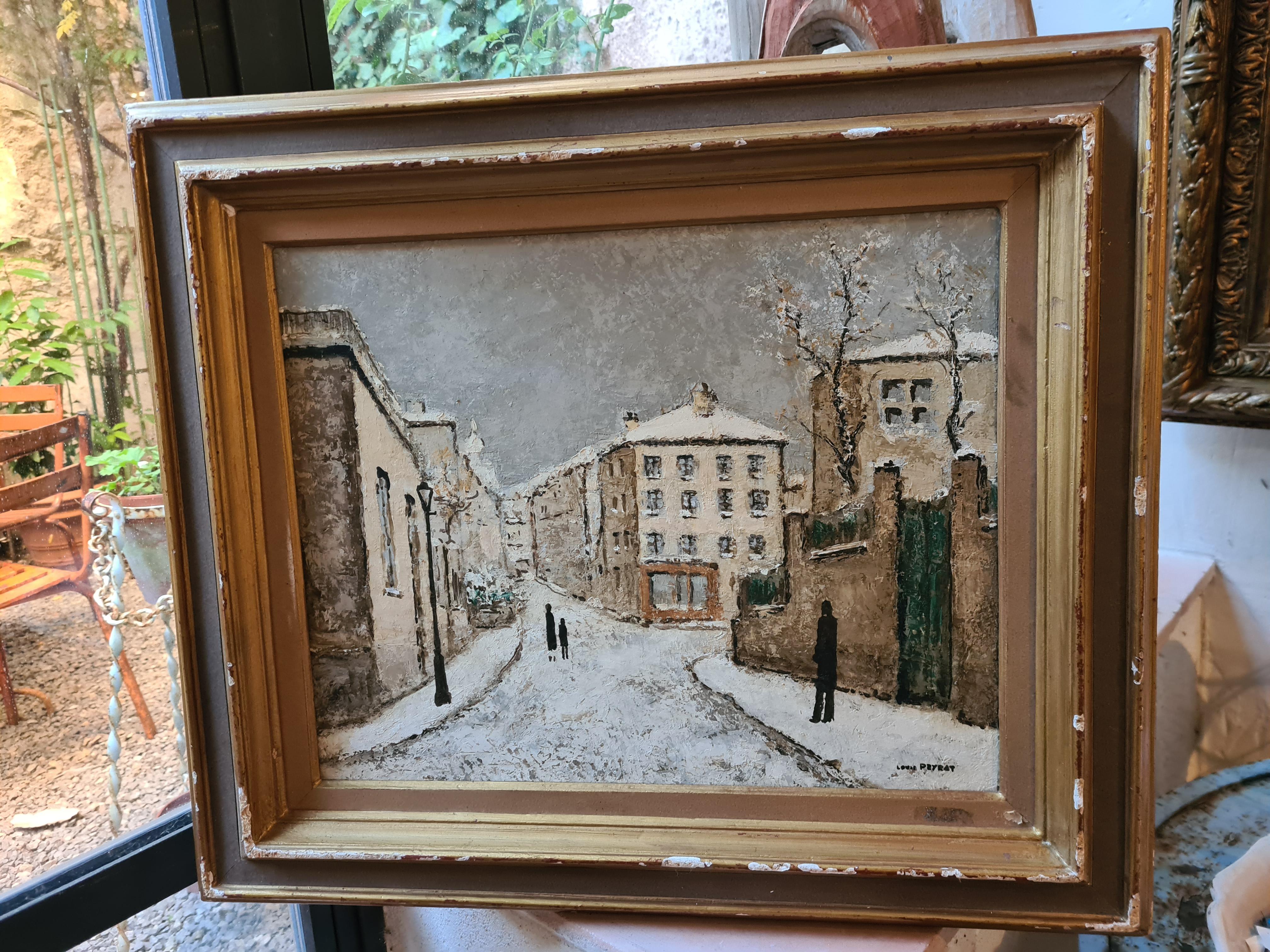 Parigi sotto la neve, veduta post impressionista di Rue Norvins, Montmartre in vendita 7