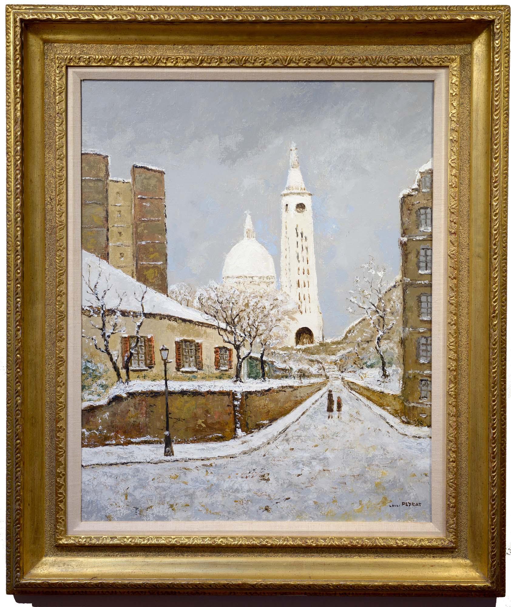 Sacré Coeur, Montmartre, Paris, France, Winter Cityscape - Painting by Louis Peyrat