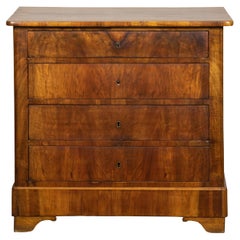 Louis-Philippe 19th Century Walnut Four-Drawer Commode with Butterfly Veneer