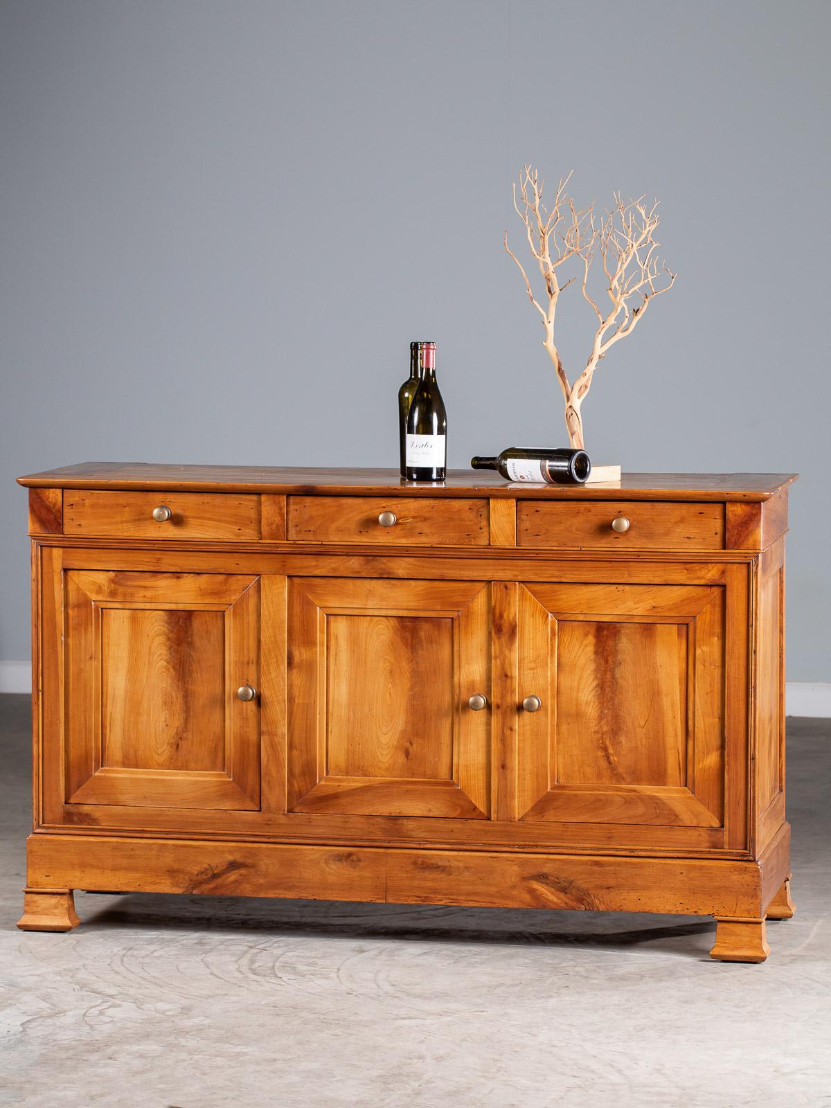 Hand-Crafted Louis Philippe Antique French Cherry Wood Enfilade Buffet Credenza, circa 1850