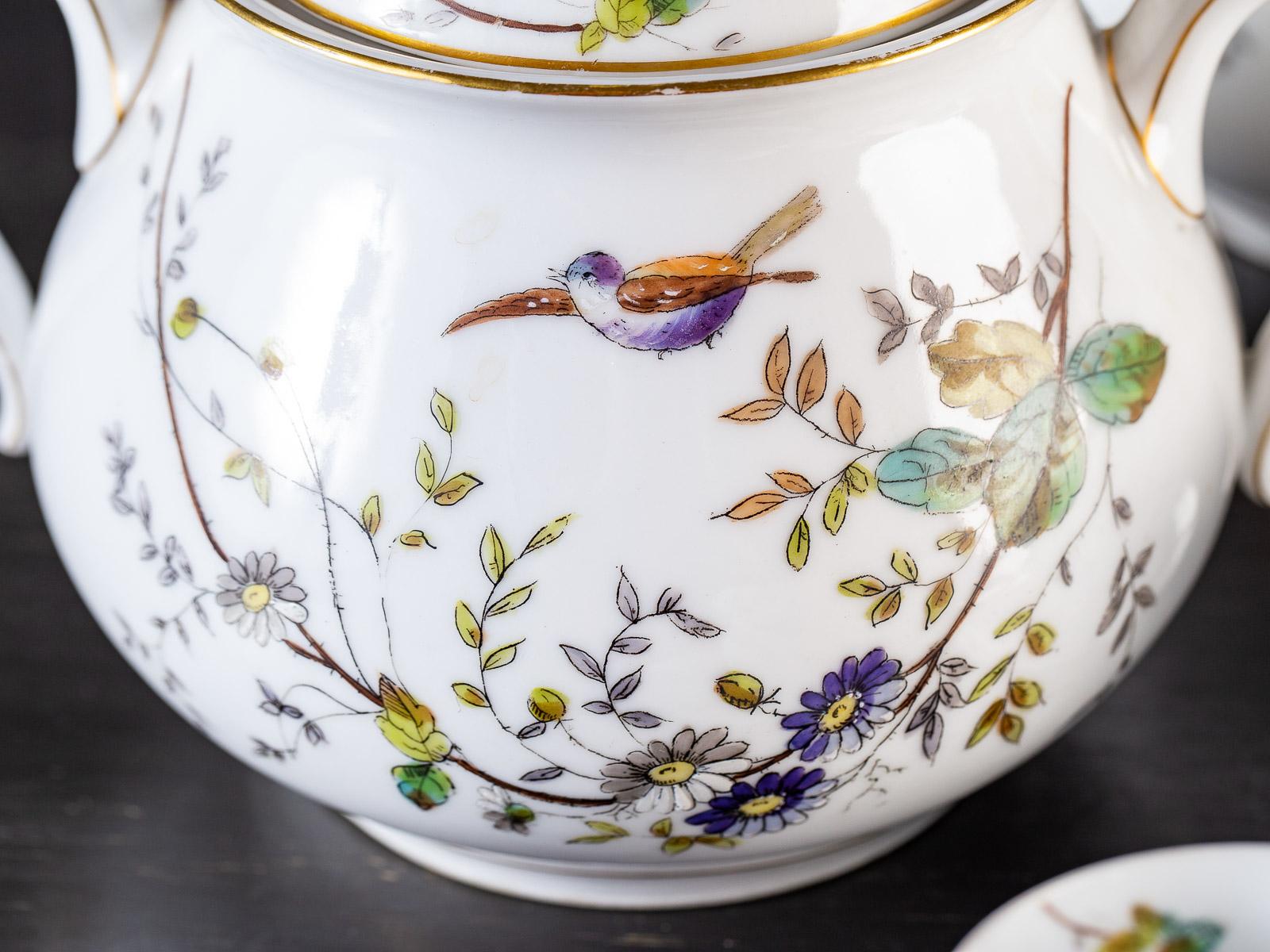 Gilt Louis Philippe Antique French Fine Porcelain Tea Set, circa 1850 For Sale