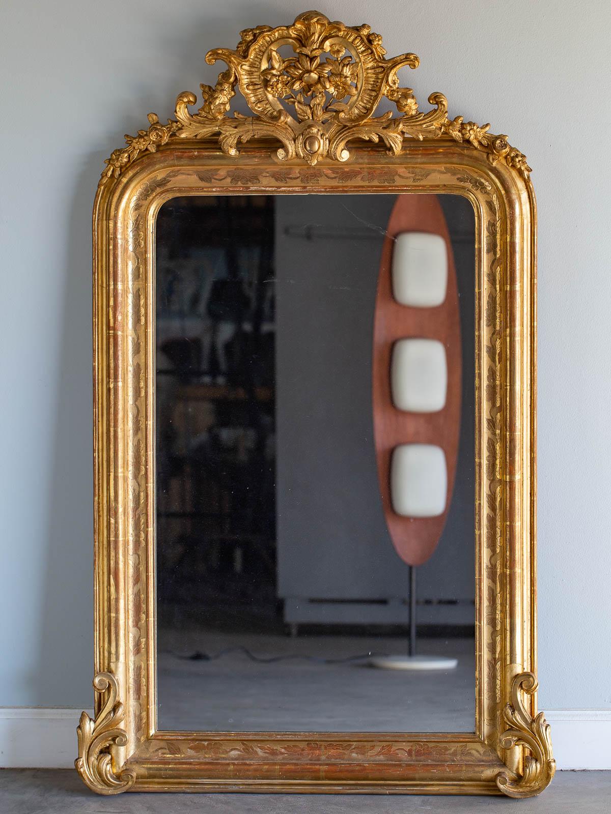 Carved Louis Philippe Antique French Gold Mirror, circa 1885