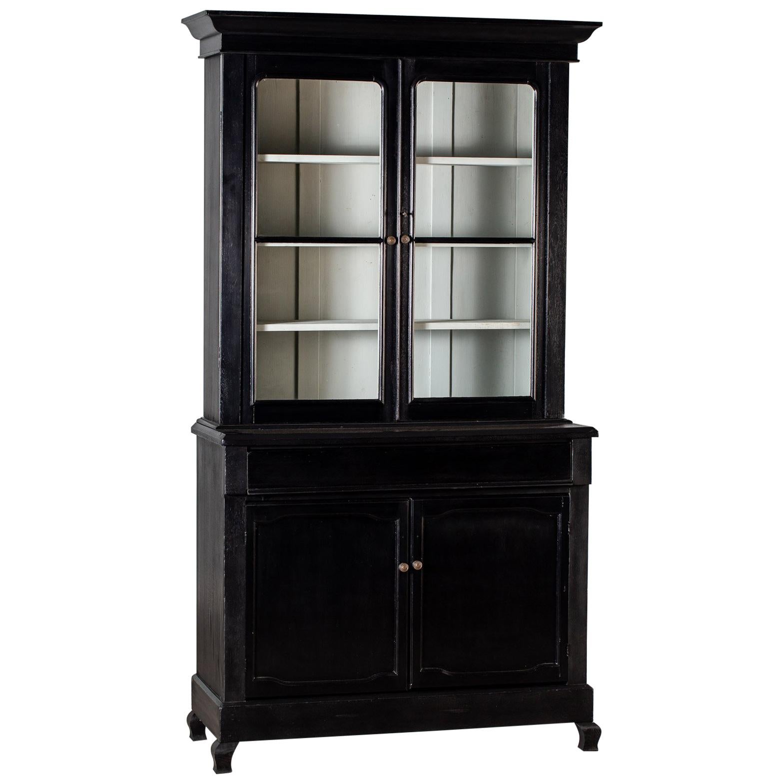 Louis Philippe Antique French Painted Mahogany Bibliotheque Display Cabinet Book For Sale