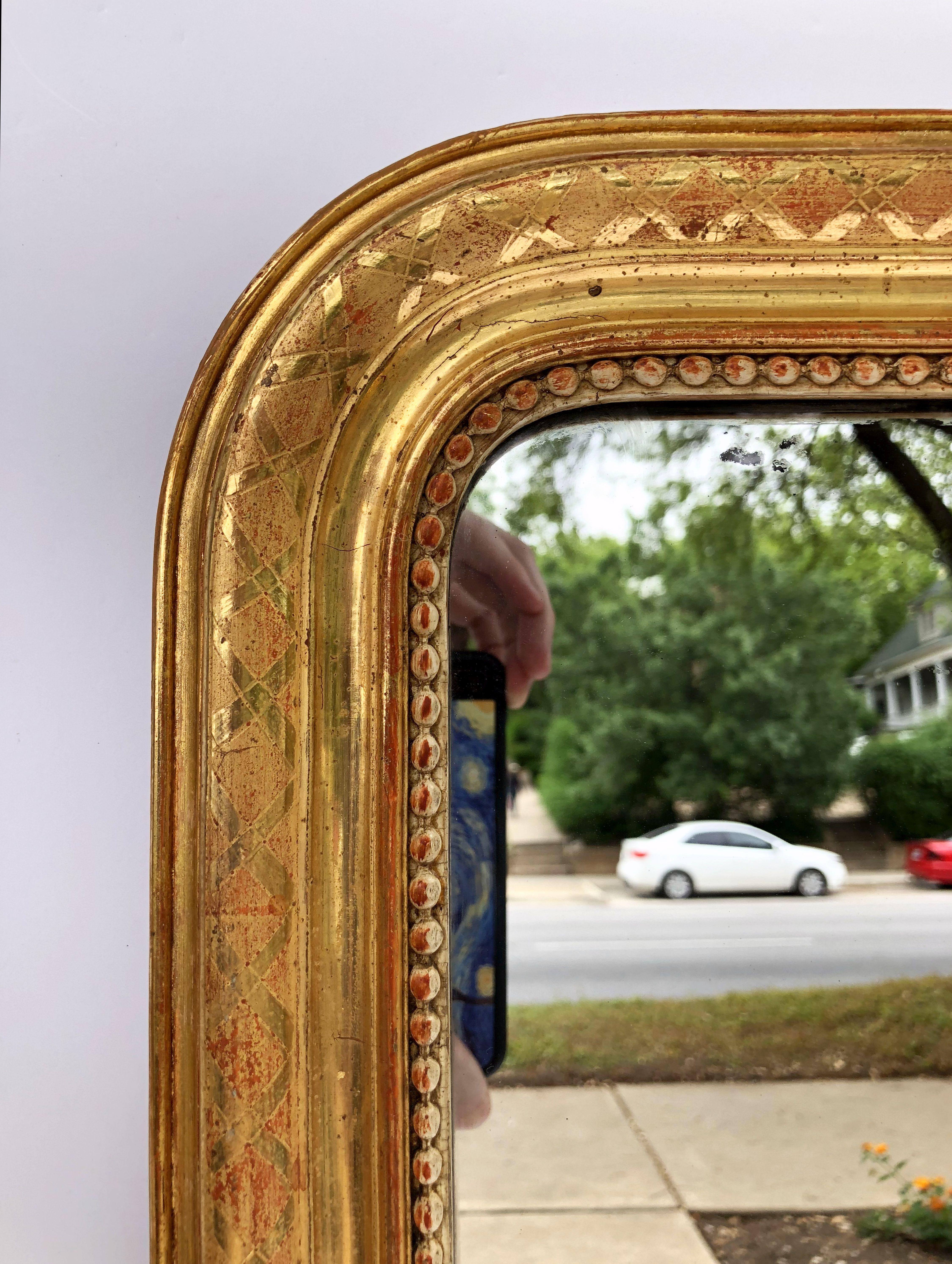 19th Century Louis Philippe Arch Top Gilt Mirror (H 46 3/4 x W 19 5/8)