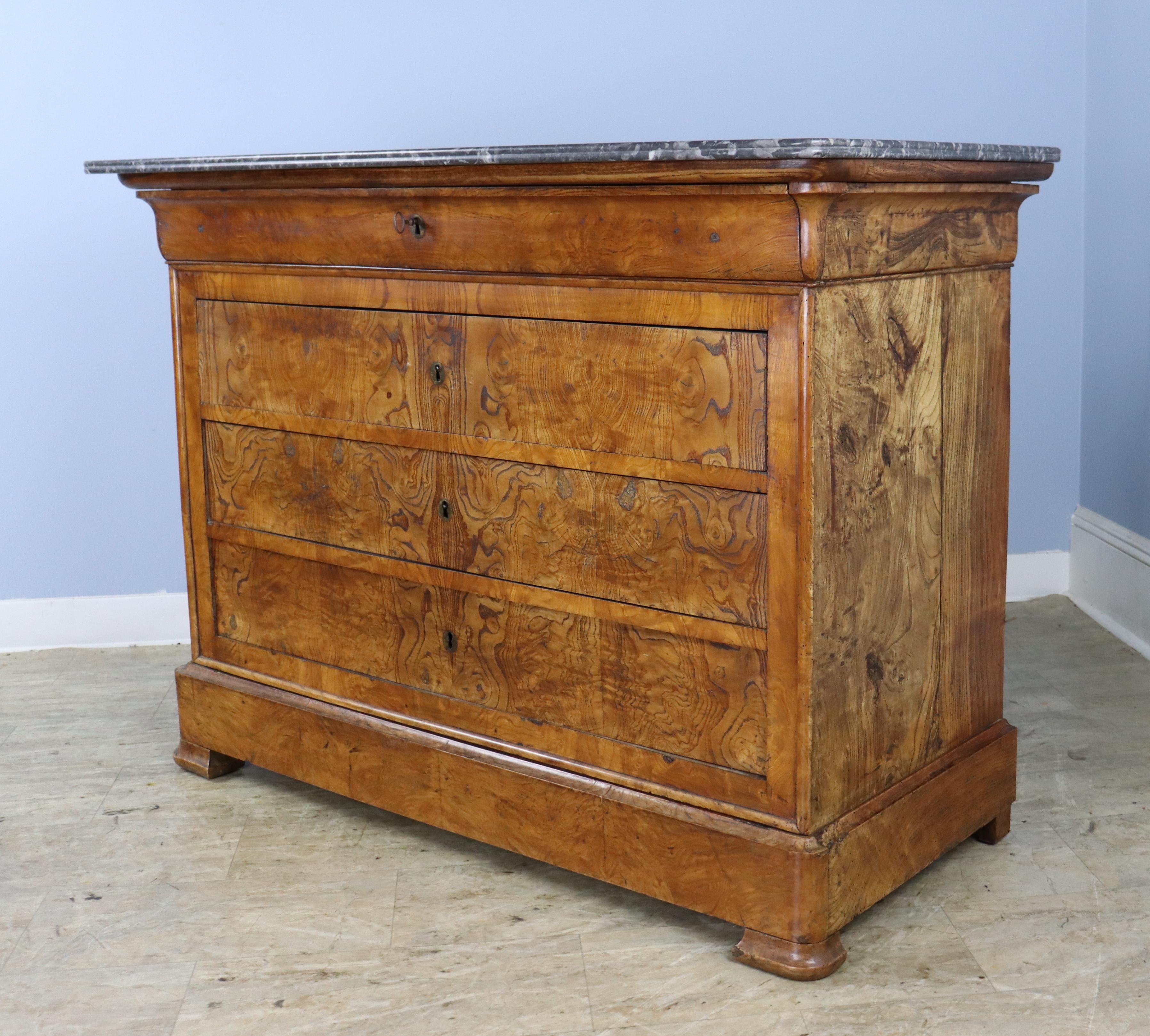 Louis Philippe Ash Commode with Gray Marble Top In Good Condition For Sale In Port Chester, NY