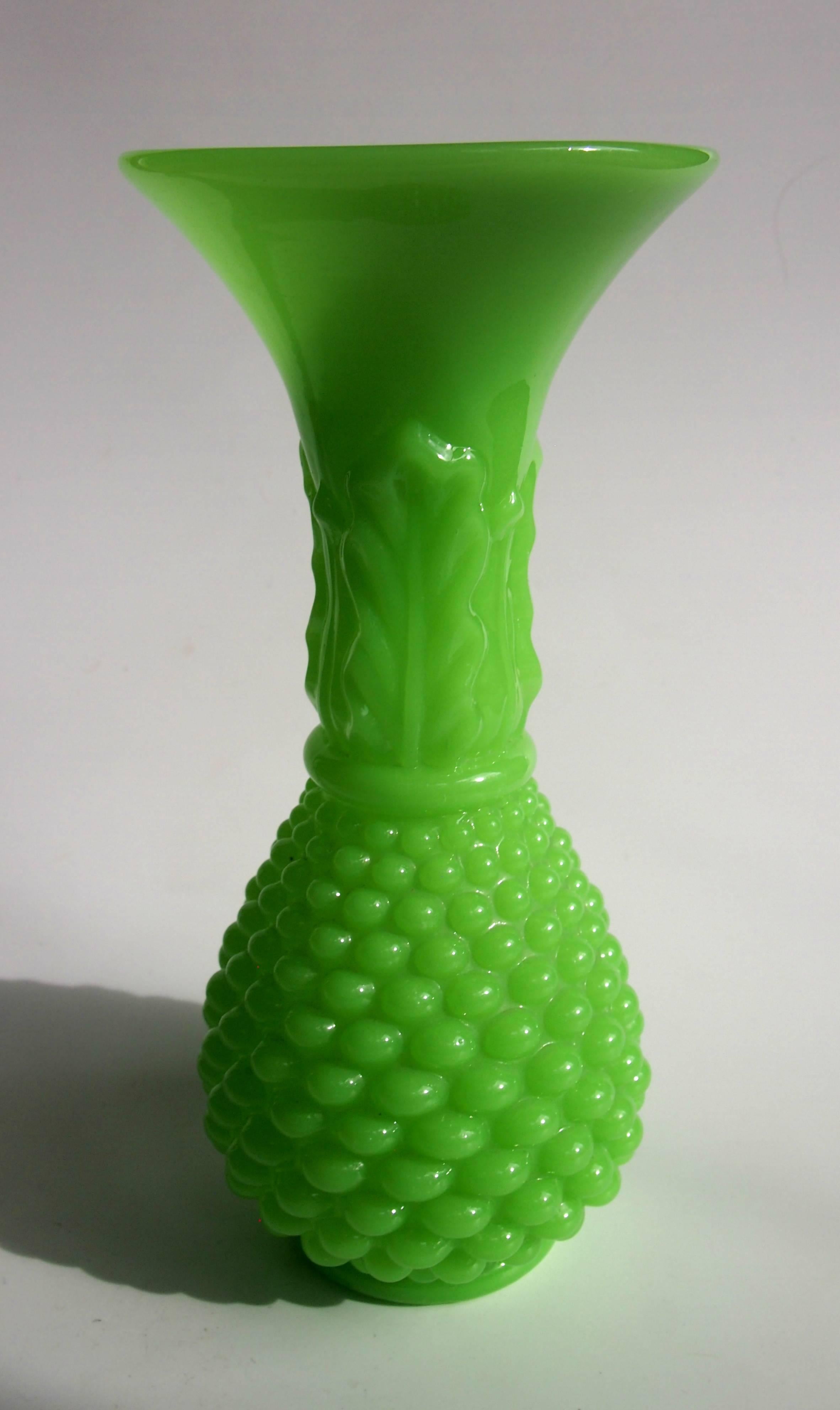Mid-19th Century French Louis Philippe Baccarat Bright Green Crystal Glass Pineapple Vase 19thc For Sale