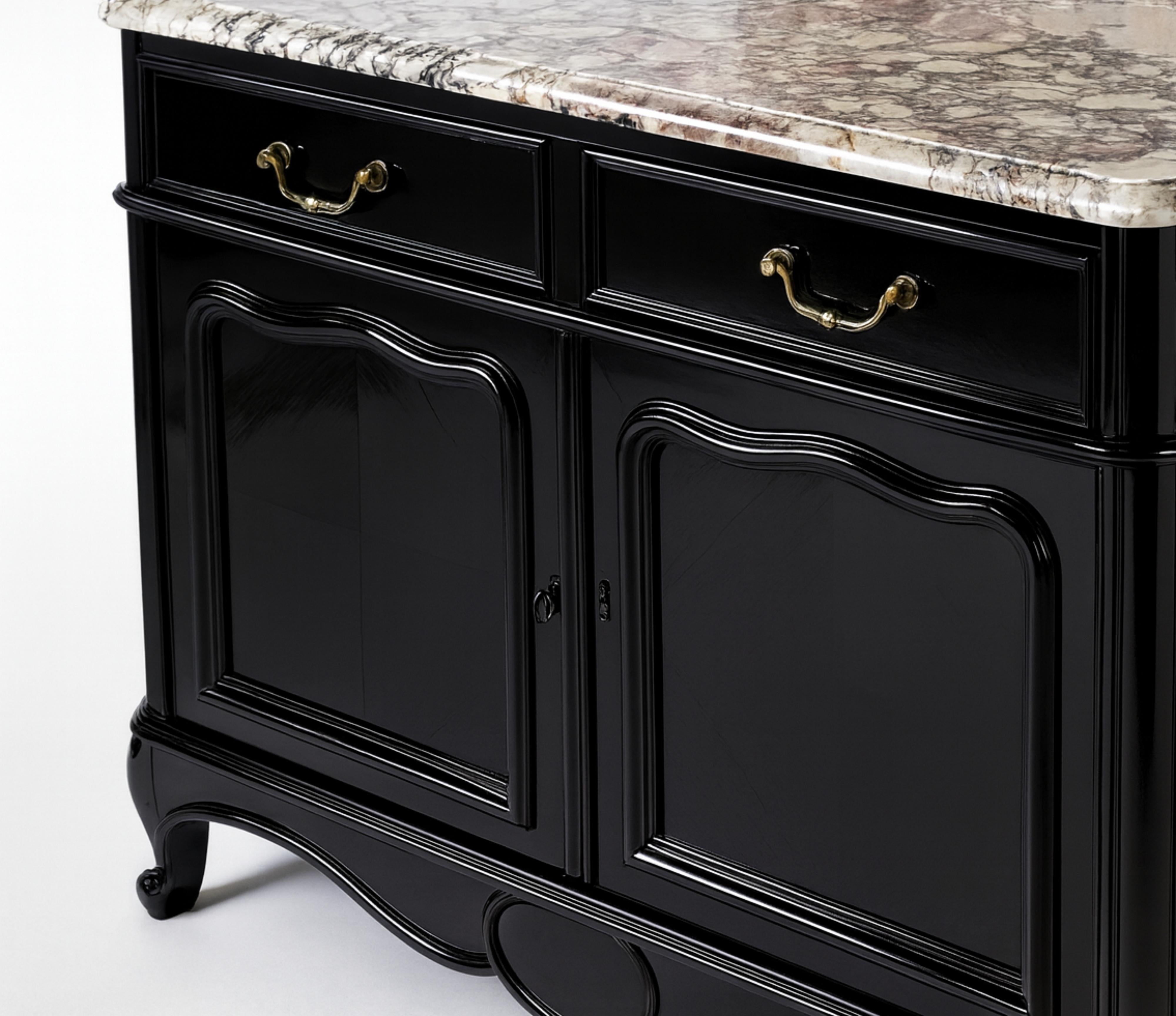 Credenza Buffet Louis Philippe in lacca nera con piano in marmo, XIX secolo in vendita 4