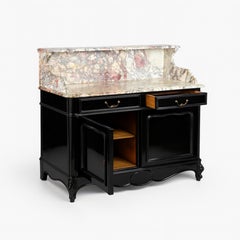 Louis Philippe Black Lacquer Marble Top Buffet Credenza Sideboard, 19th Century