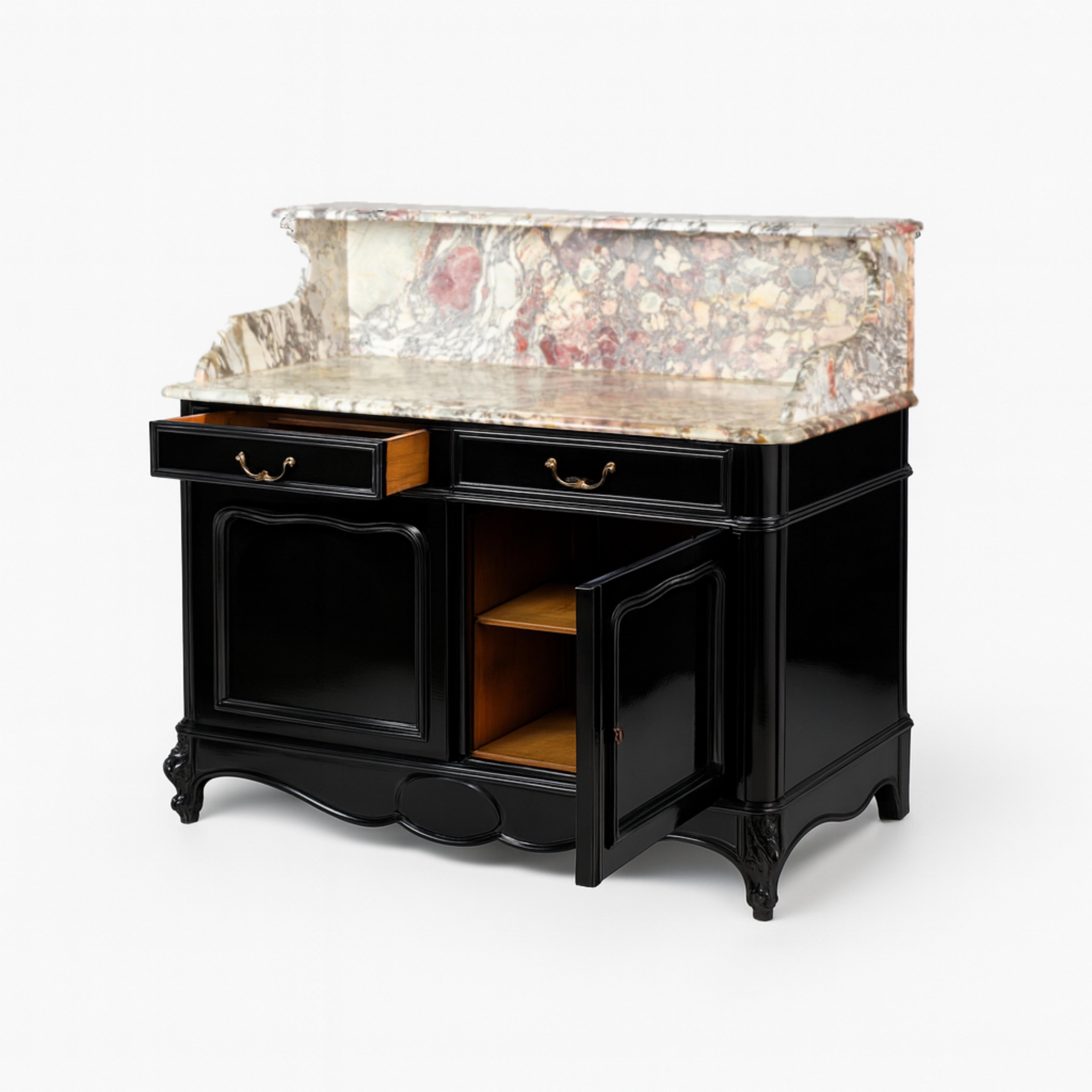 Luigi Filippo Credenza Buffet Louis Philippe in lacca nera con piano in marmo, XIX secolo in vendita