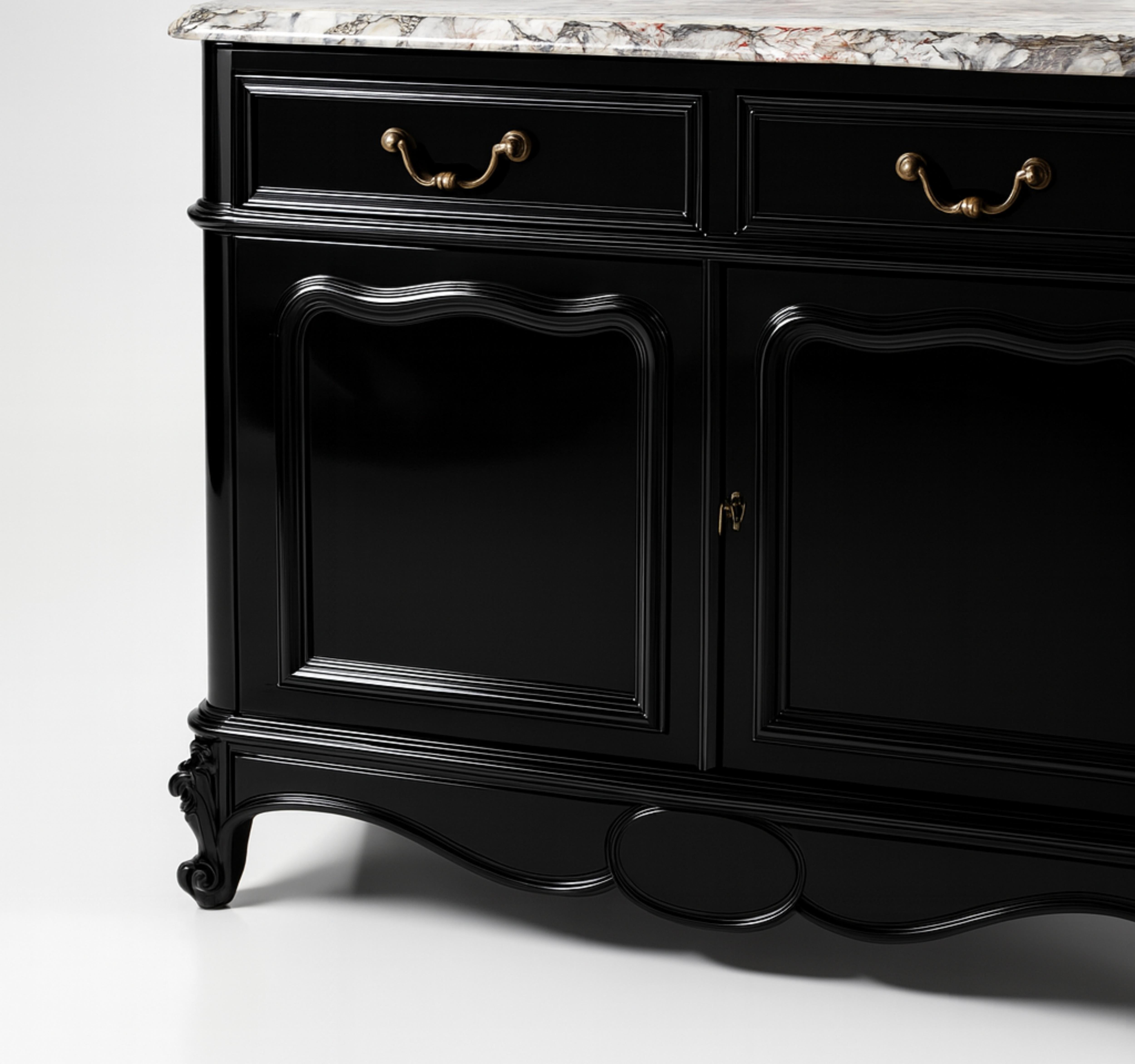 Credenza Buffet Louis Philippe in lacca nera con piano in marmo, XIX secolo in vendita 3